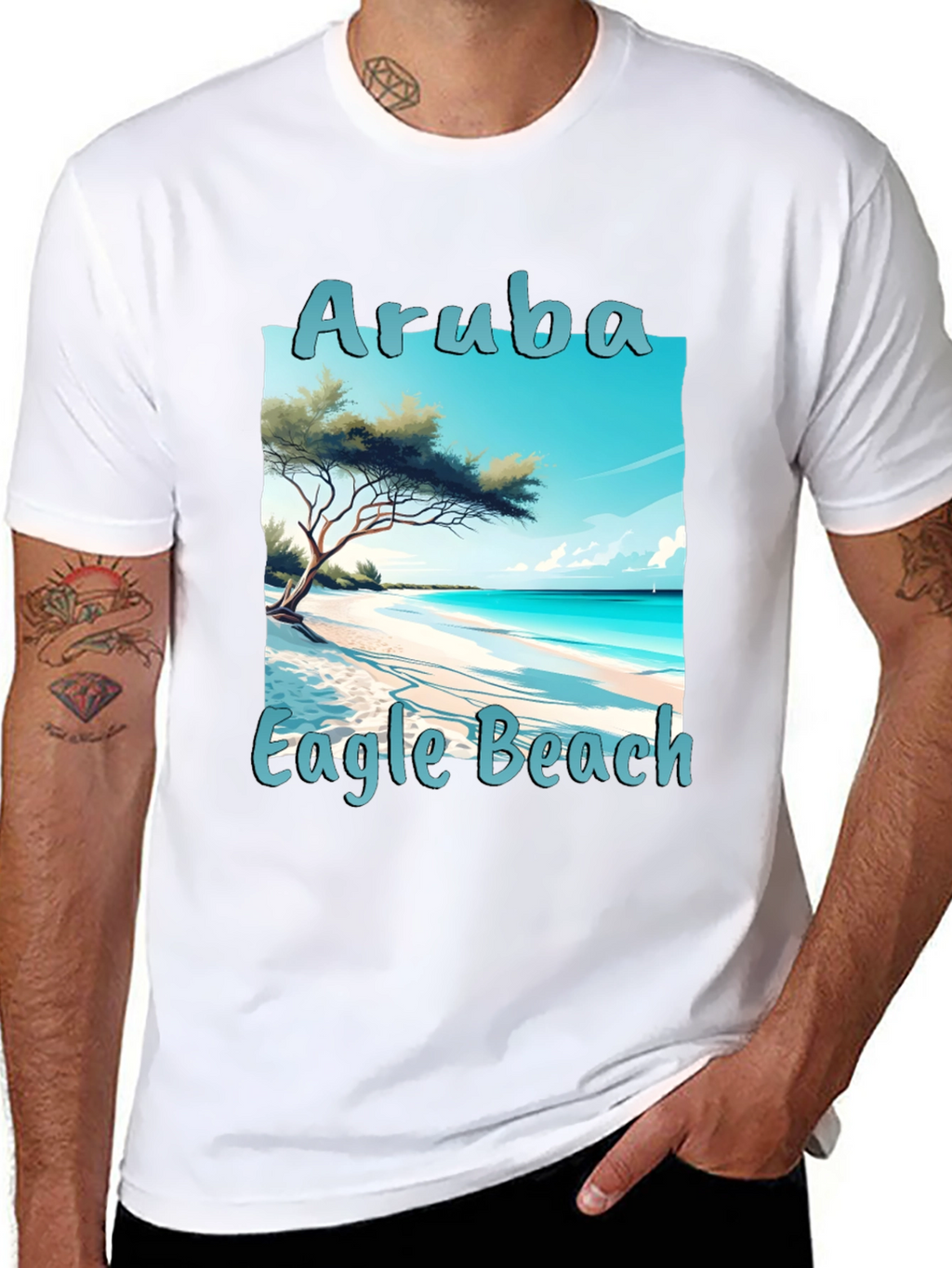 Camiseta Negra Aruba Eagle Beach Vacaciones