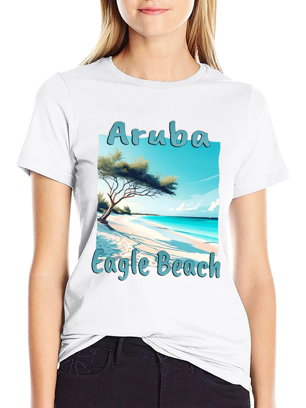 Camiseta Negra Aruba Eagle Beach Vacaciones