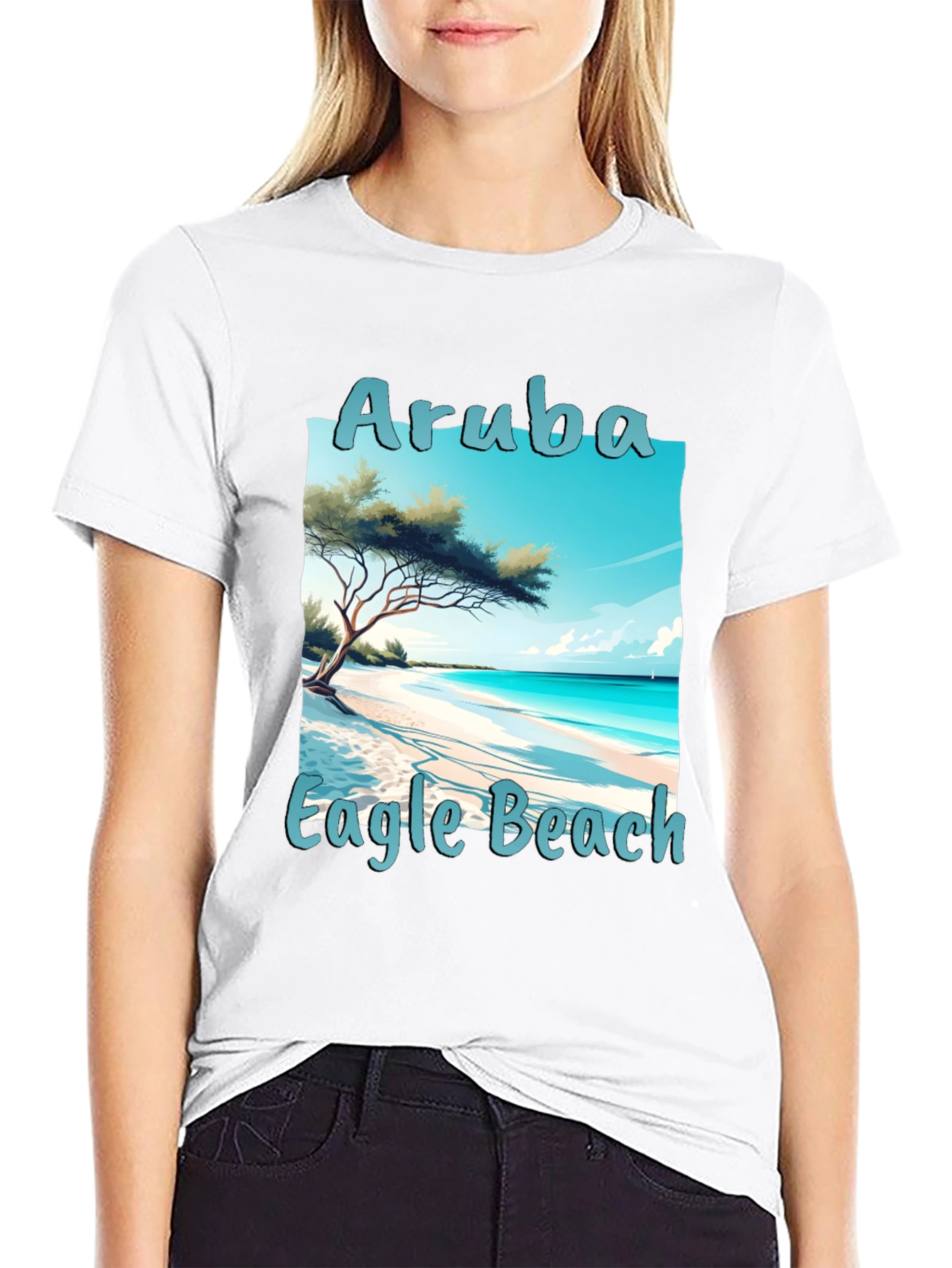 Camiseta Negra Aruba Eagle Beach Vacaciones