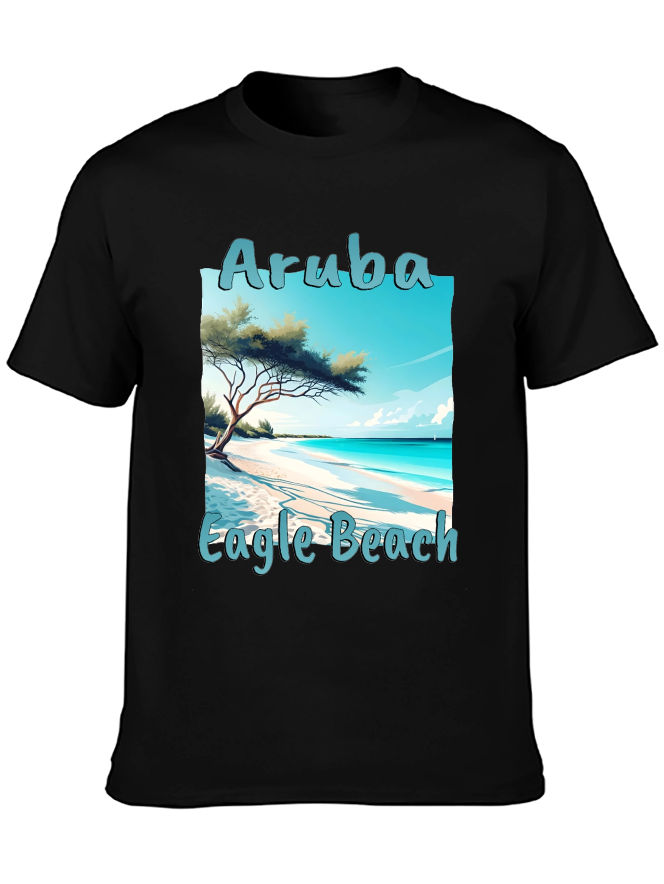Camiseta Negra Aruba Eagle Beach Vacaciones