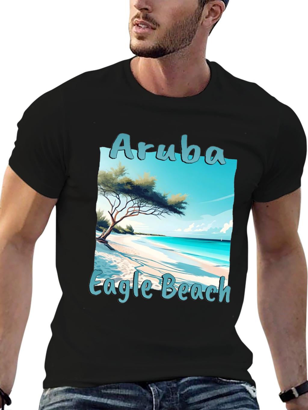 Camiseta Negra Aruba Eagle Beach Vacaciones