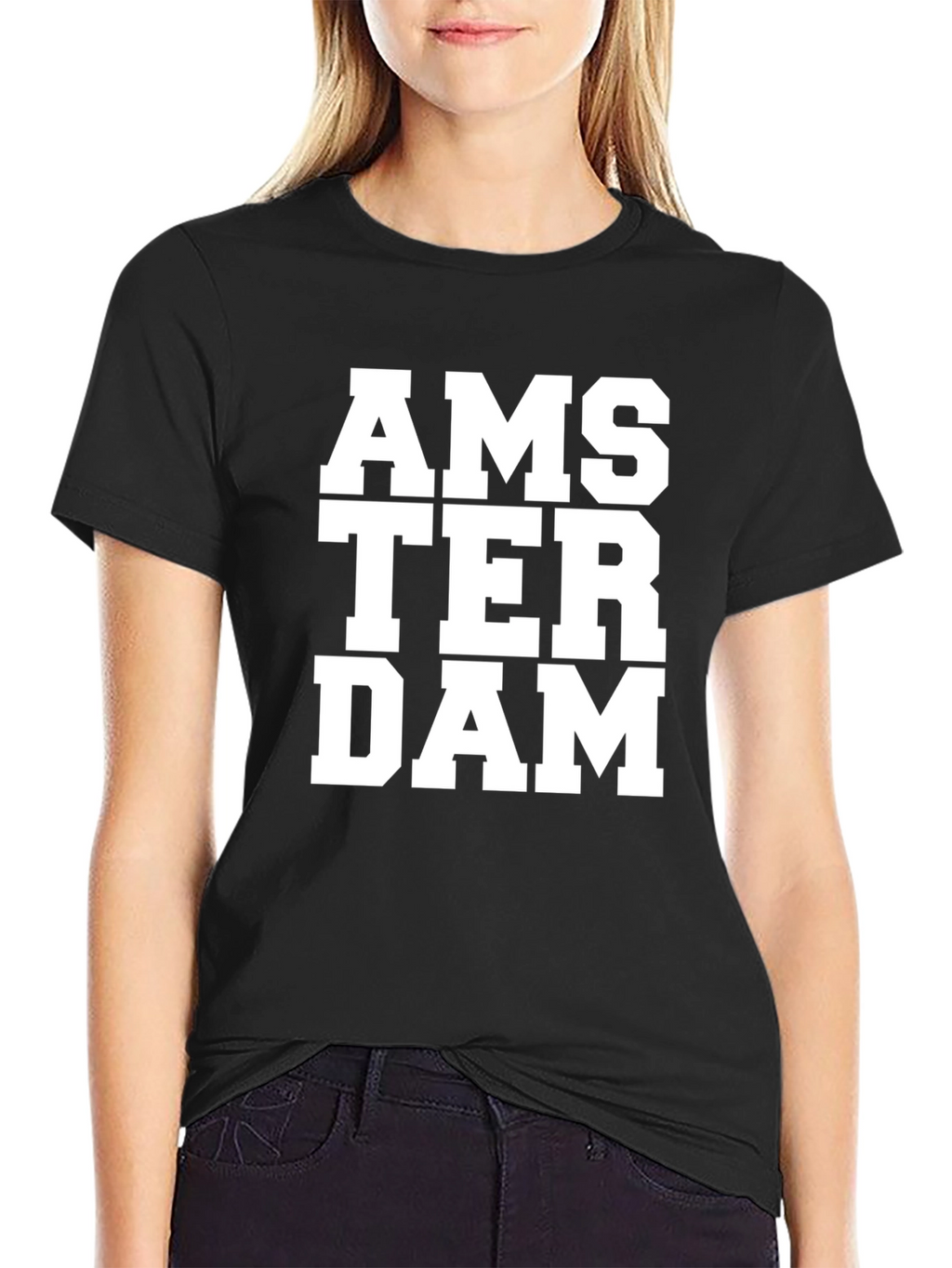 Camiseta Negra Amsterdam Letras Blancas Casual