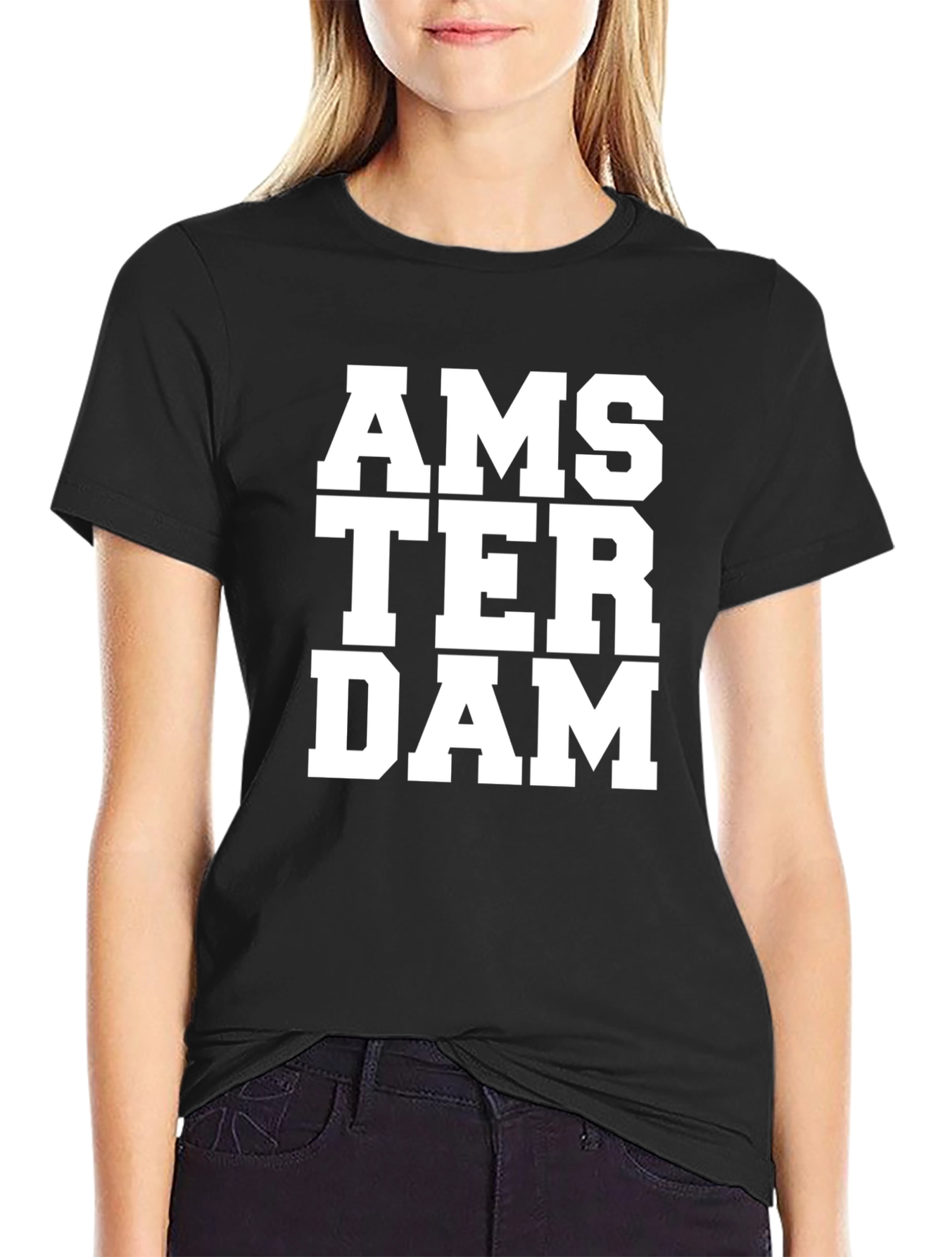 Camiseta Negra Amsterdam Letras Blancas Casual