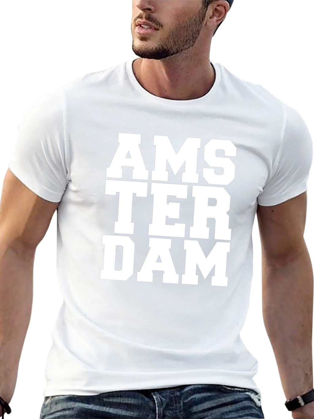 Camiseta Negra Amsterdam Letras Blancas Casual