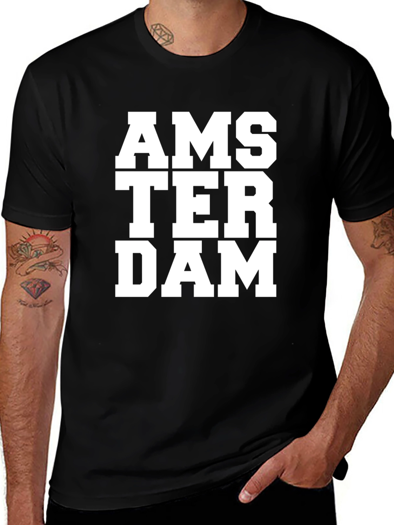 Camiseta Negra Amsterdam Letras Blancas Casual