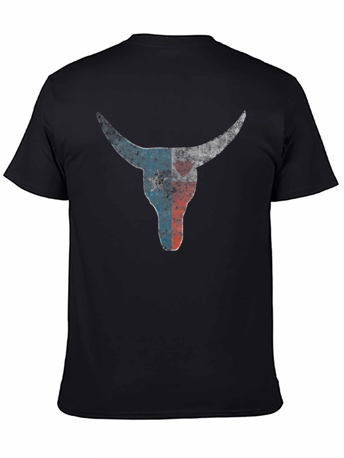 Camiseta Negra con Diseño de Cráneo de Toro Texas