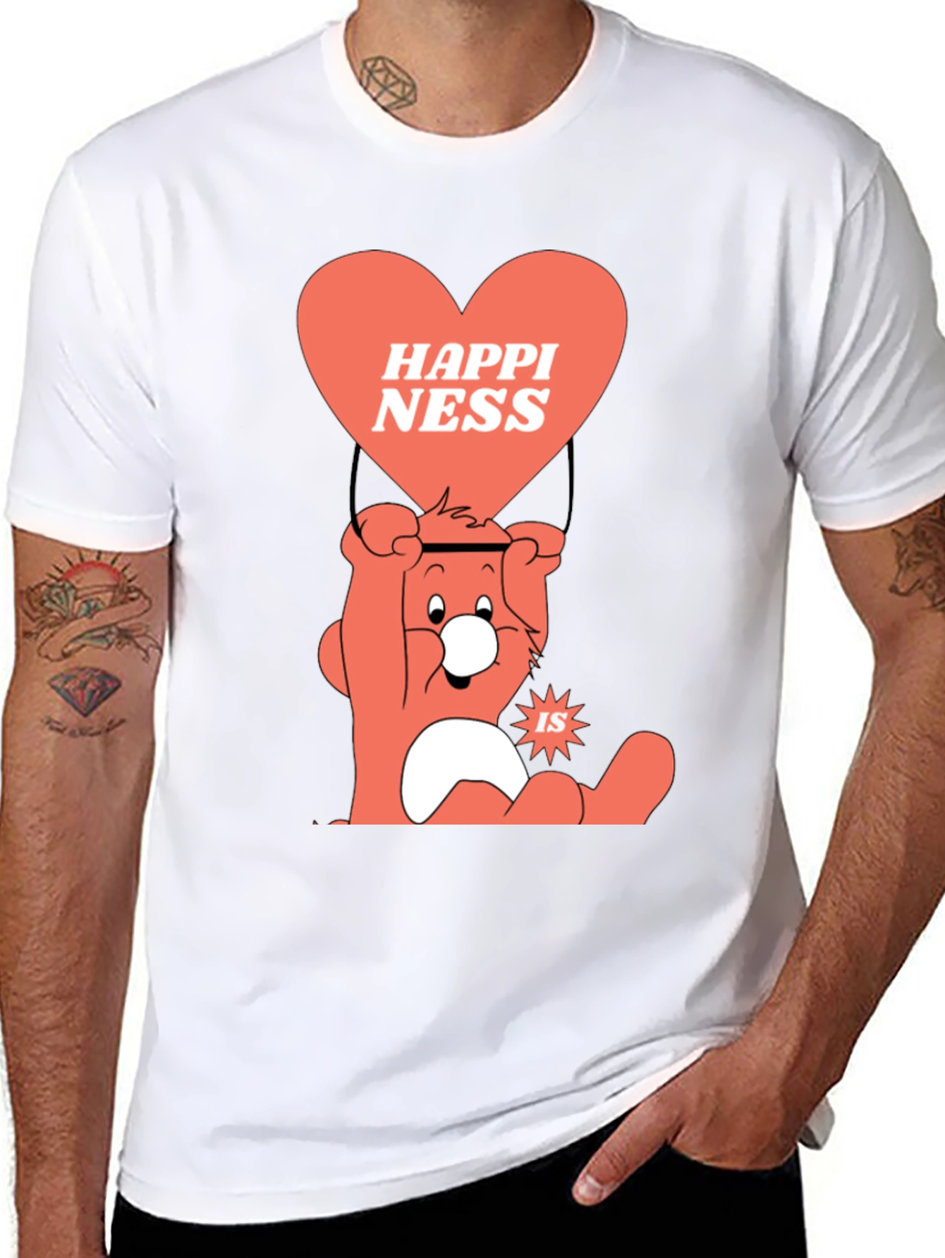 Camiseta Negra con Diseño de Oso Feliz