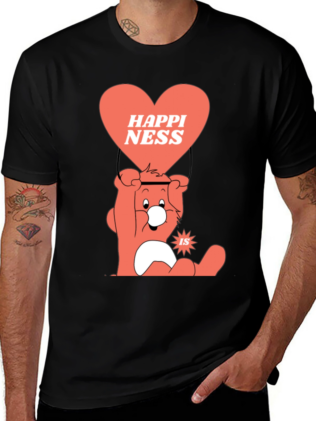 Camiseta Negra con Diseño de Oso Feliz