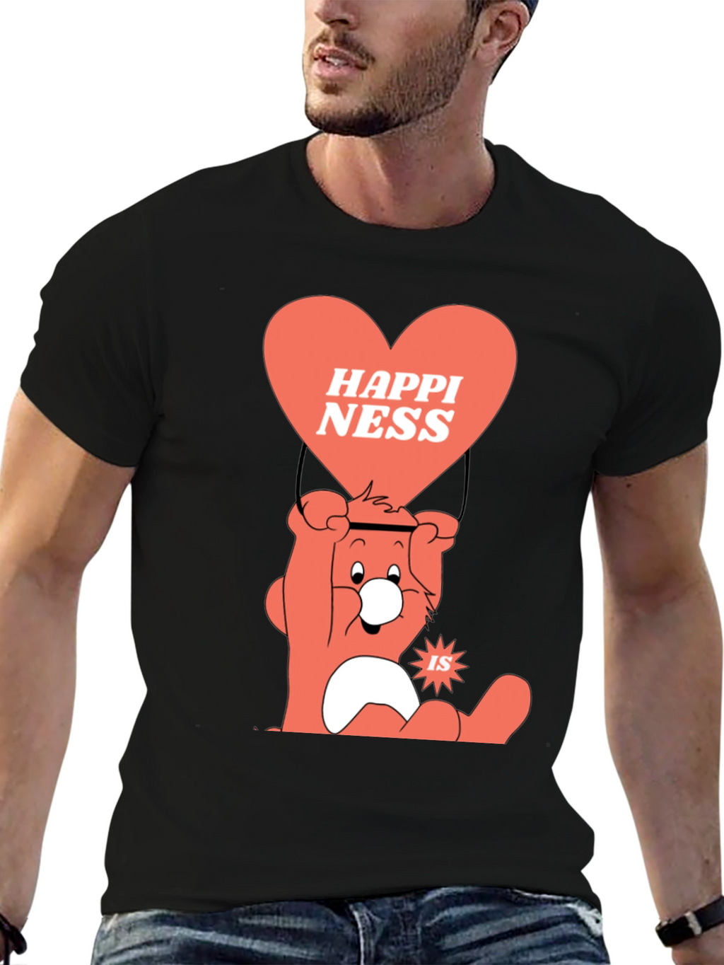 Camiseta Negra con Diseño de Oso Feliz