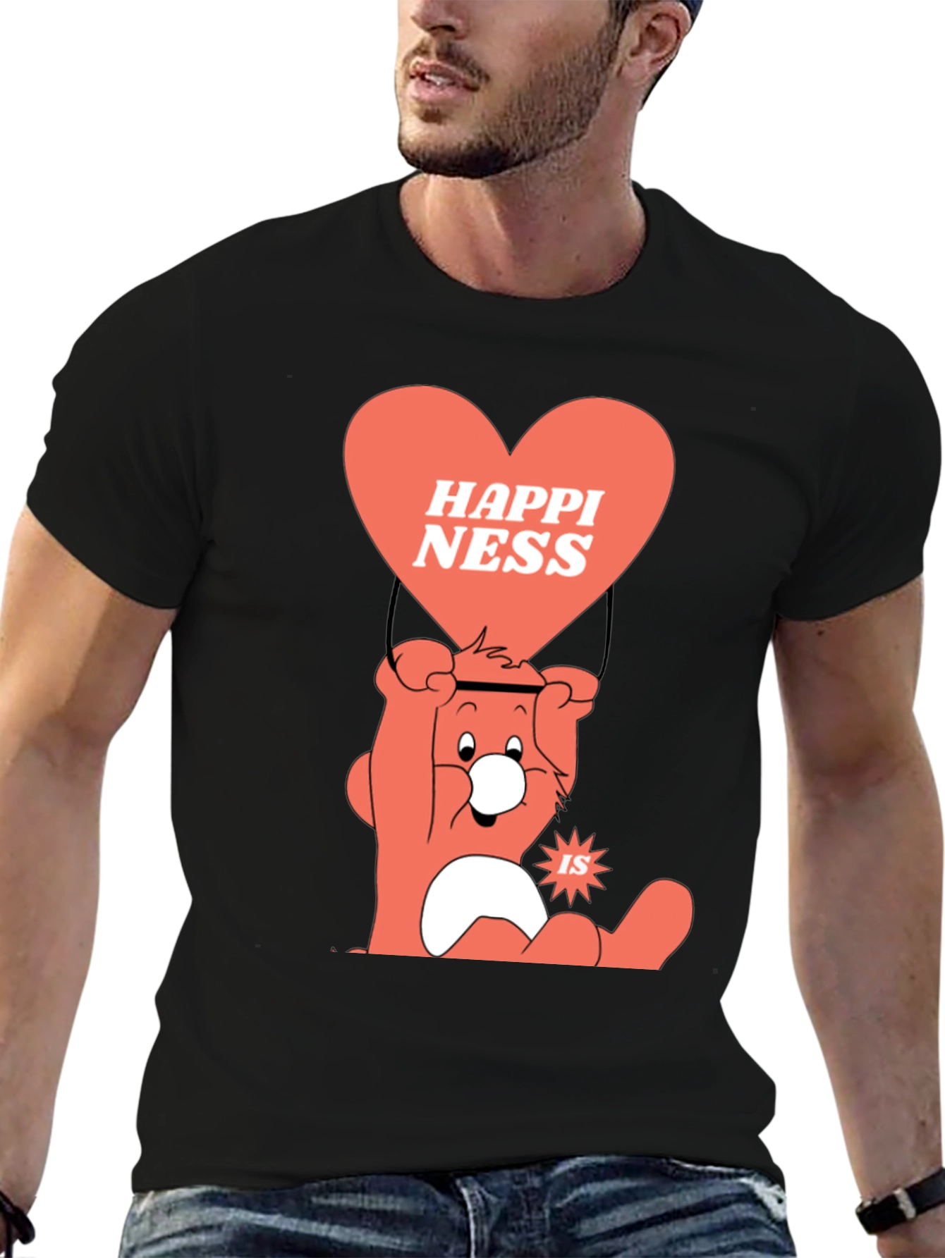 Camiseta Negra con Diseño de Oso Feliz