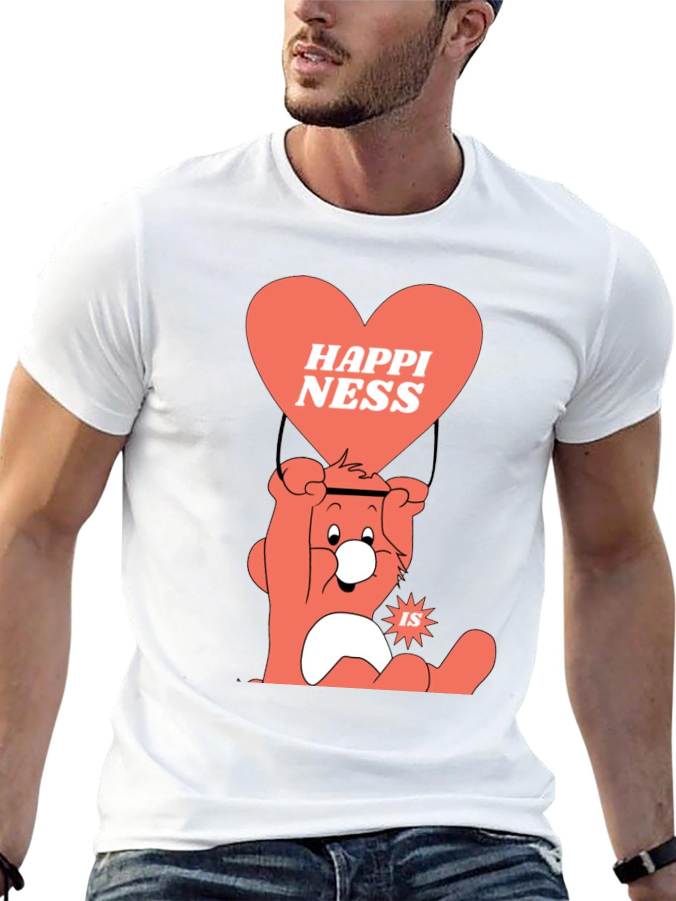 Camiseta Negra con Diseño de Oso Feliz
