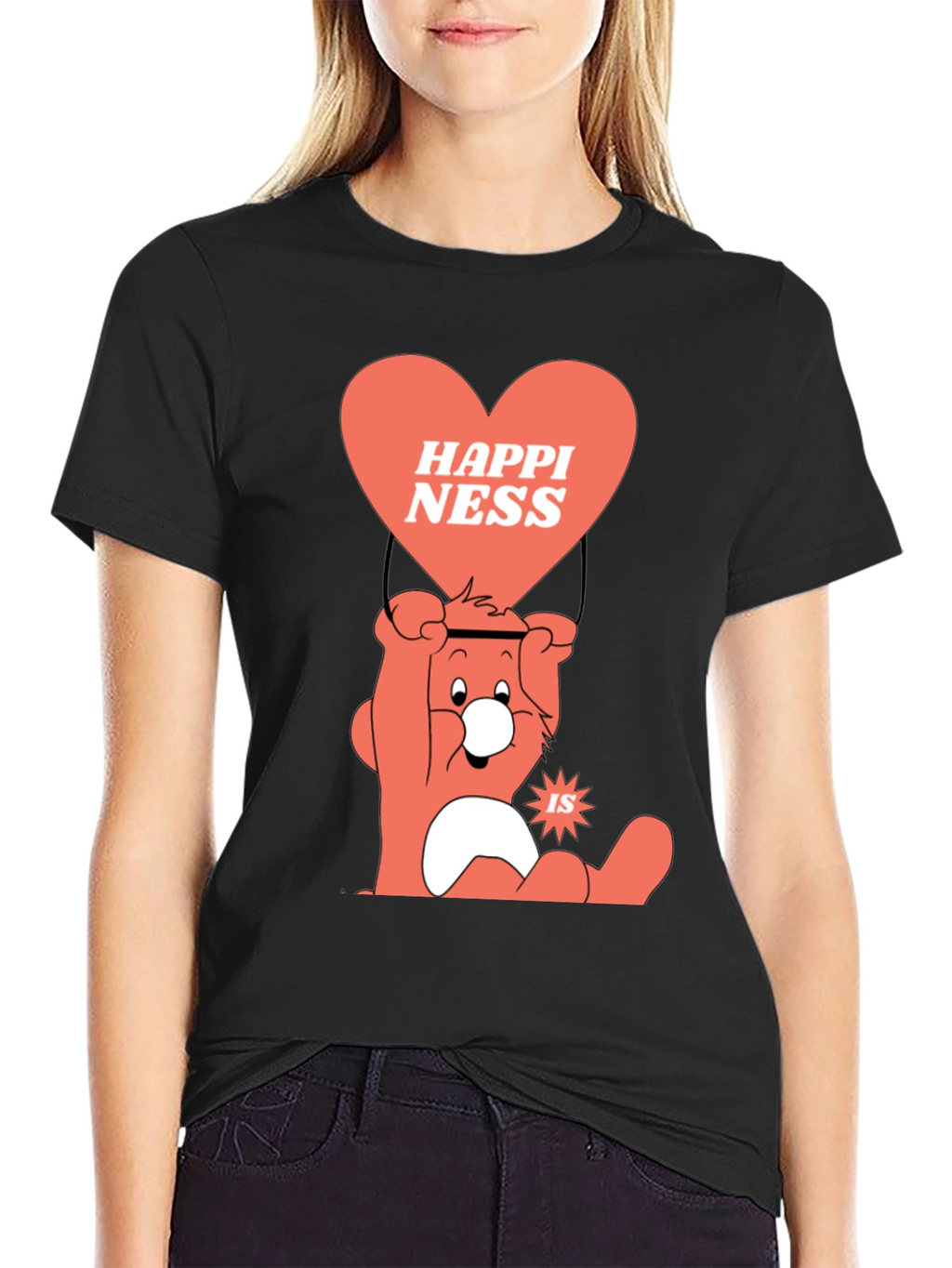 Camiseta Negra con Diseño de Oso Feliz