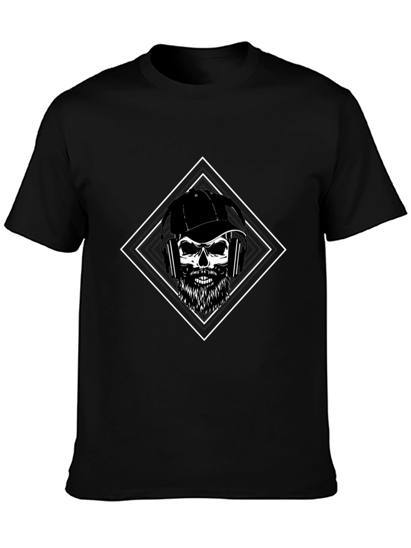 Camiseta Negra con Diseño de Calavera Barbuda