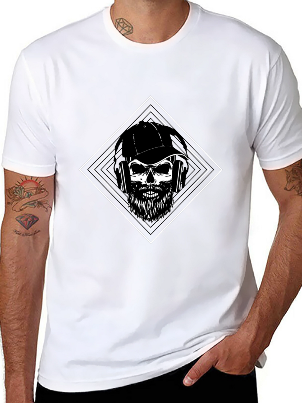 Camiseta Negra con Diseño de Calavera Barbuda