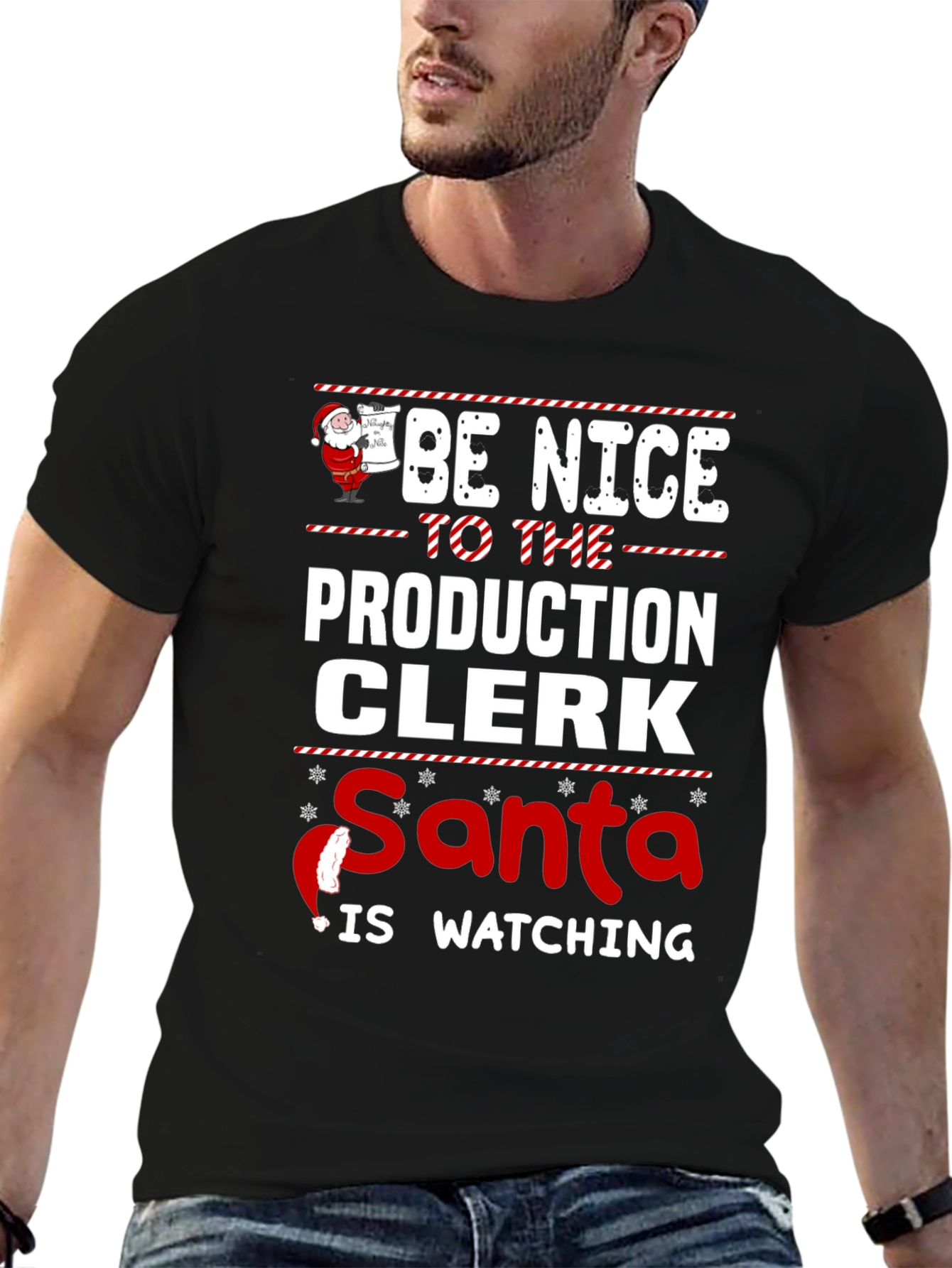 Camiseta Be Nice to Production Clerk Navideña