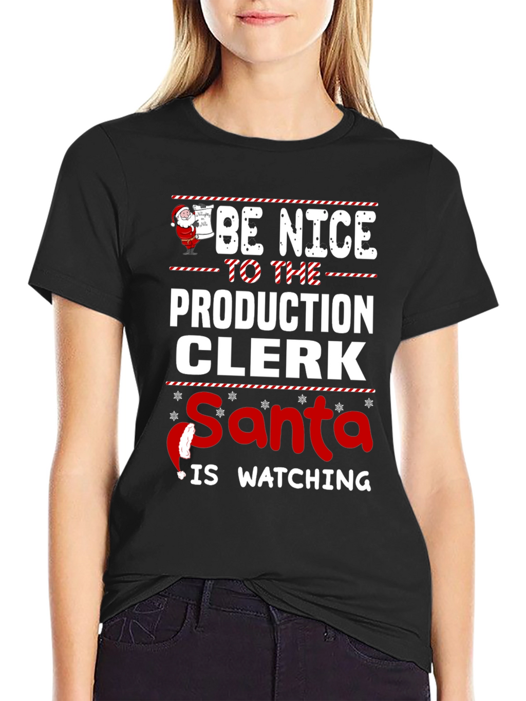 Camiseta Be Nice to Production Clerk Navideña