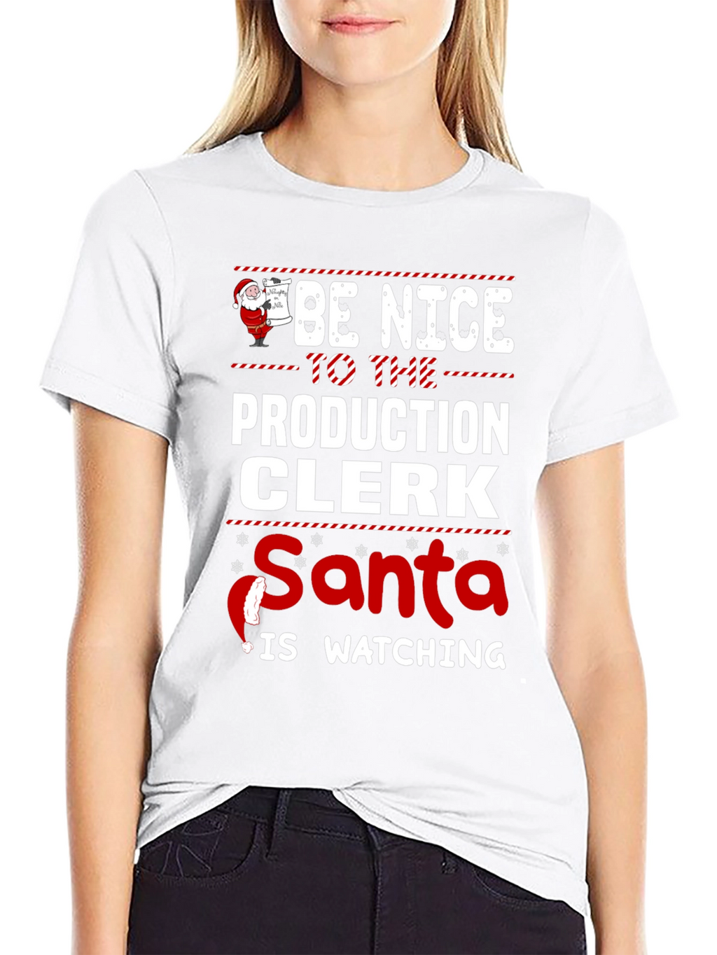 Camiseta Be Nice to Production Clerk Navideña