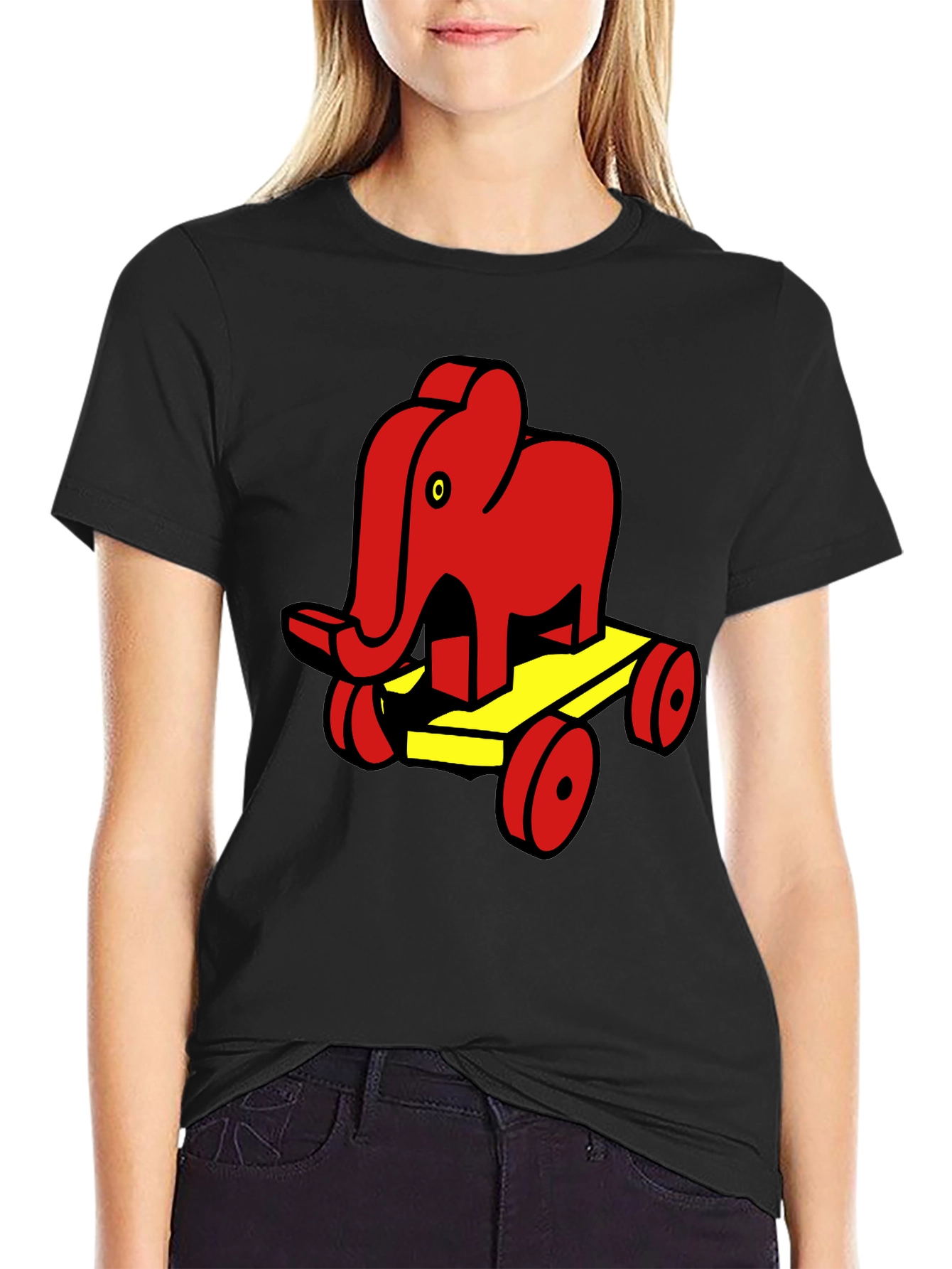 Camiseta Negra con Diseño de Elefante de Juguete