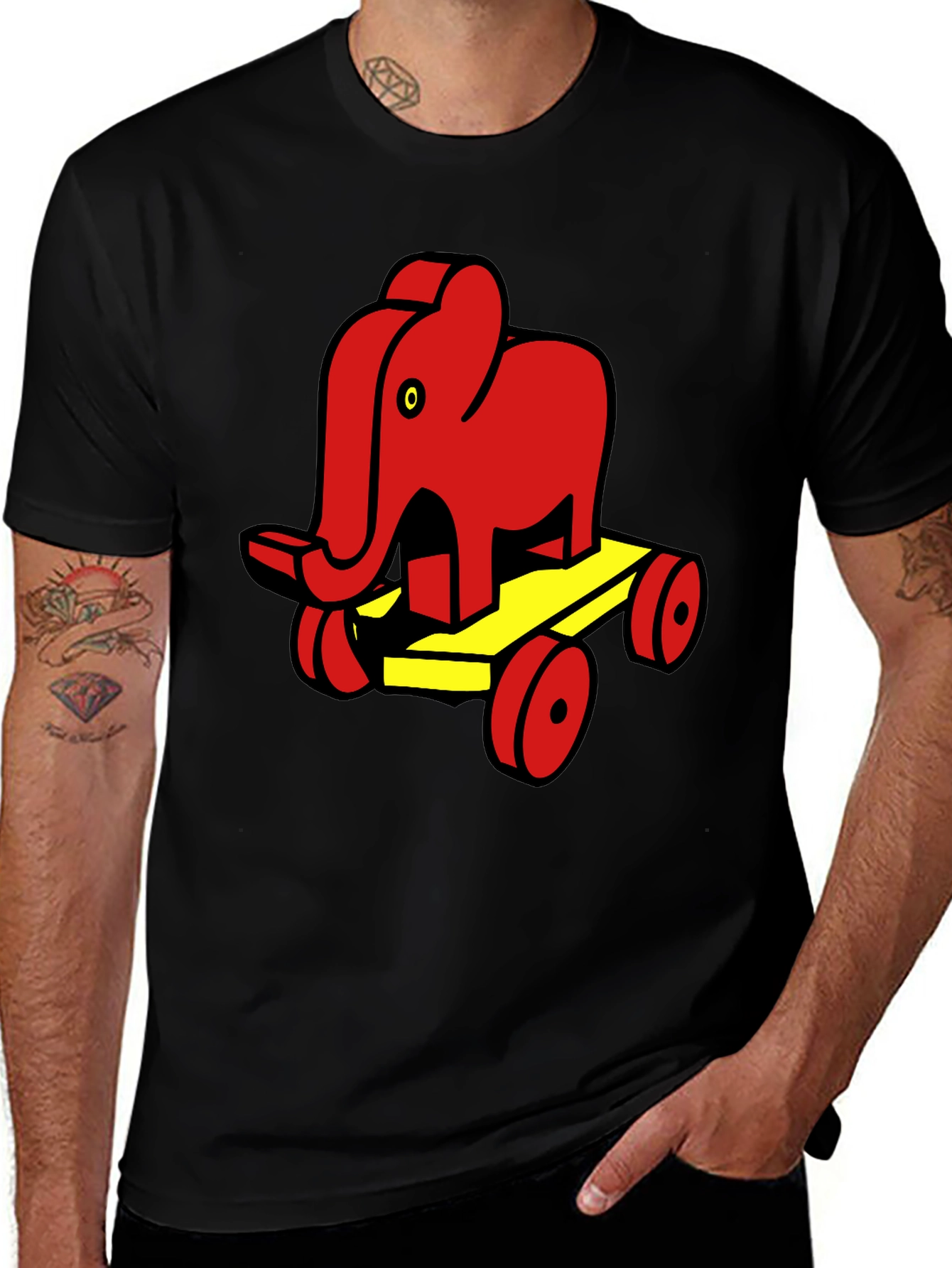 Camiseta Negra con Diseño de Elefante de Juguete