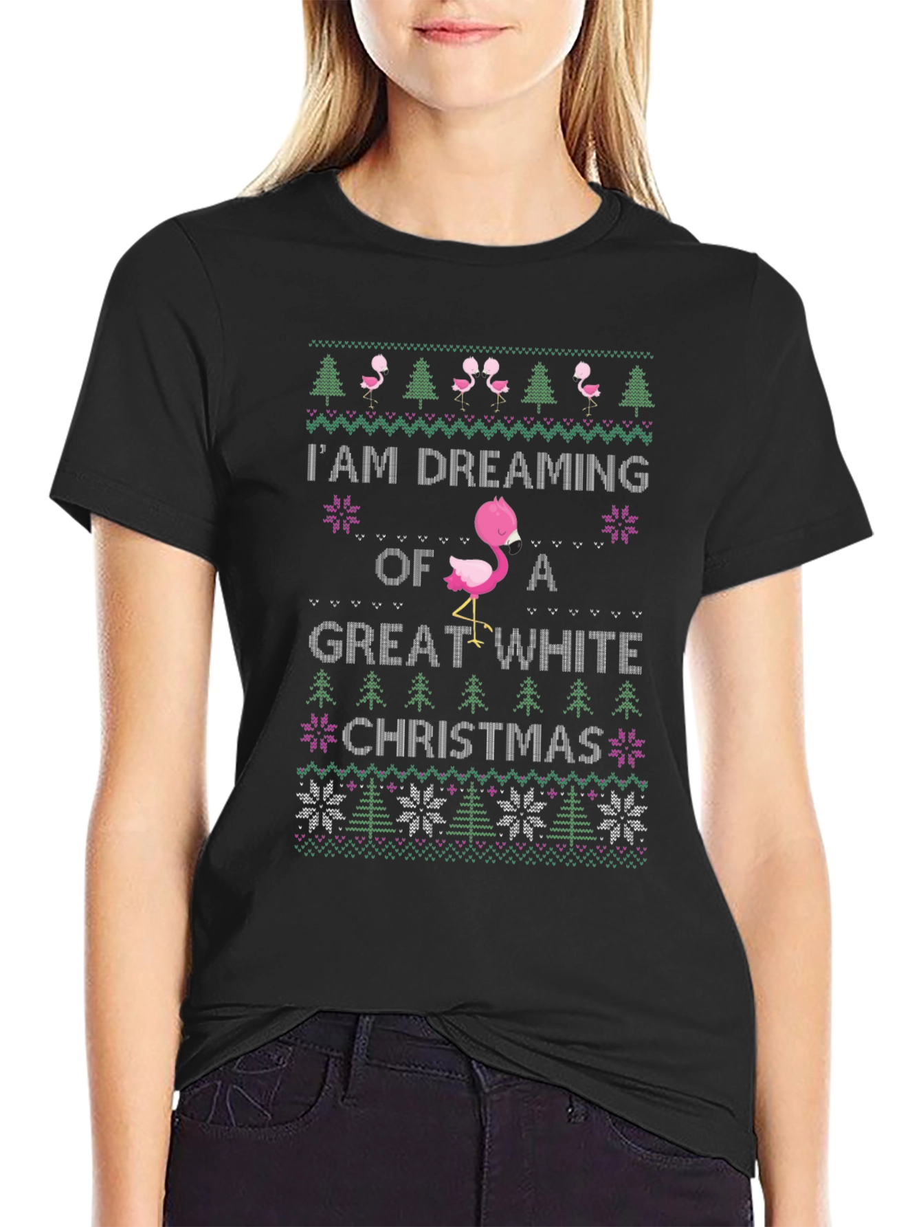 Camiseta Navideña Flamingo Great White Christmas