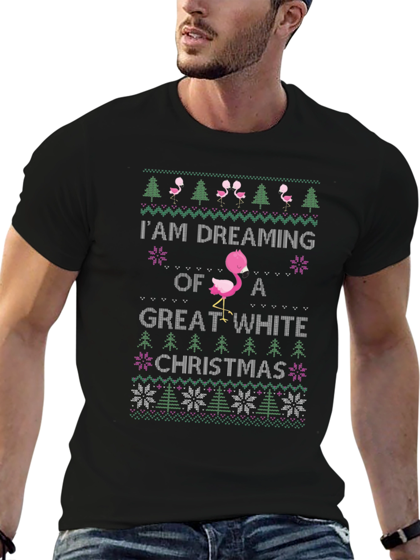 Camiseta Navideña Flamingo Great White Christmas