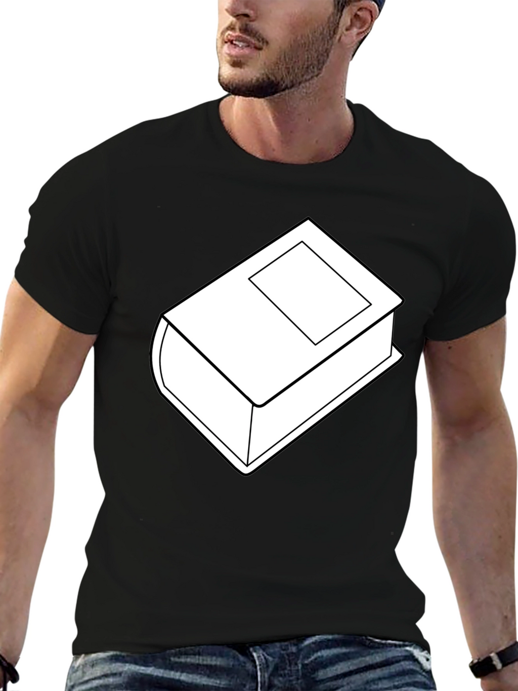 Camiseta Negra con Diseño de Libro Blanco