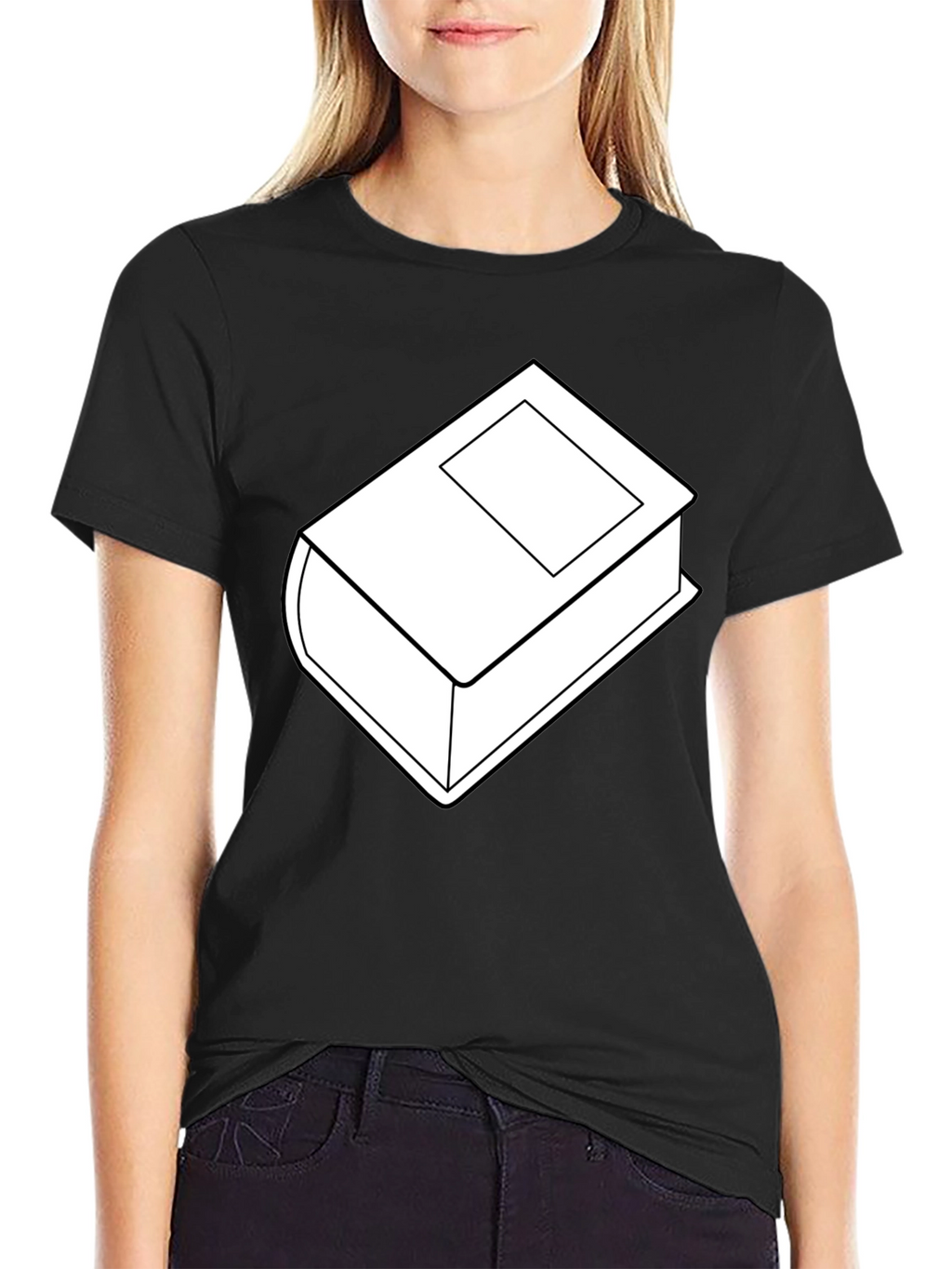 Camiseta Negra con Diseño de Libro Blanco