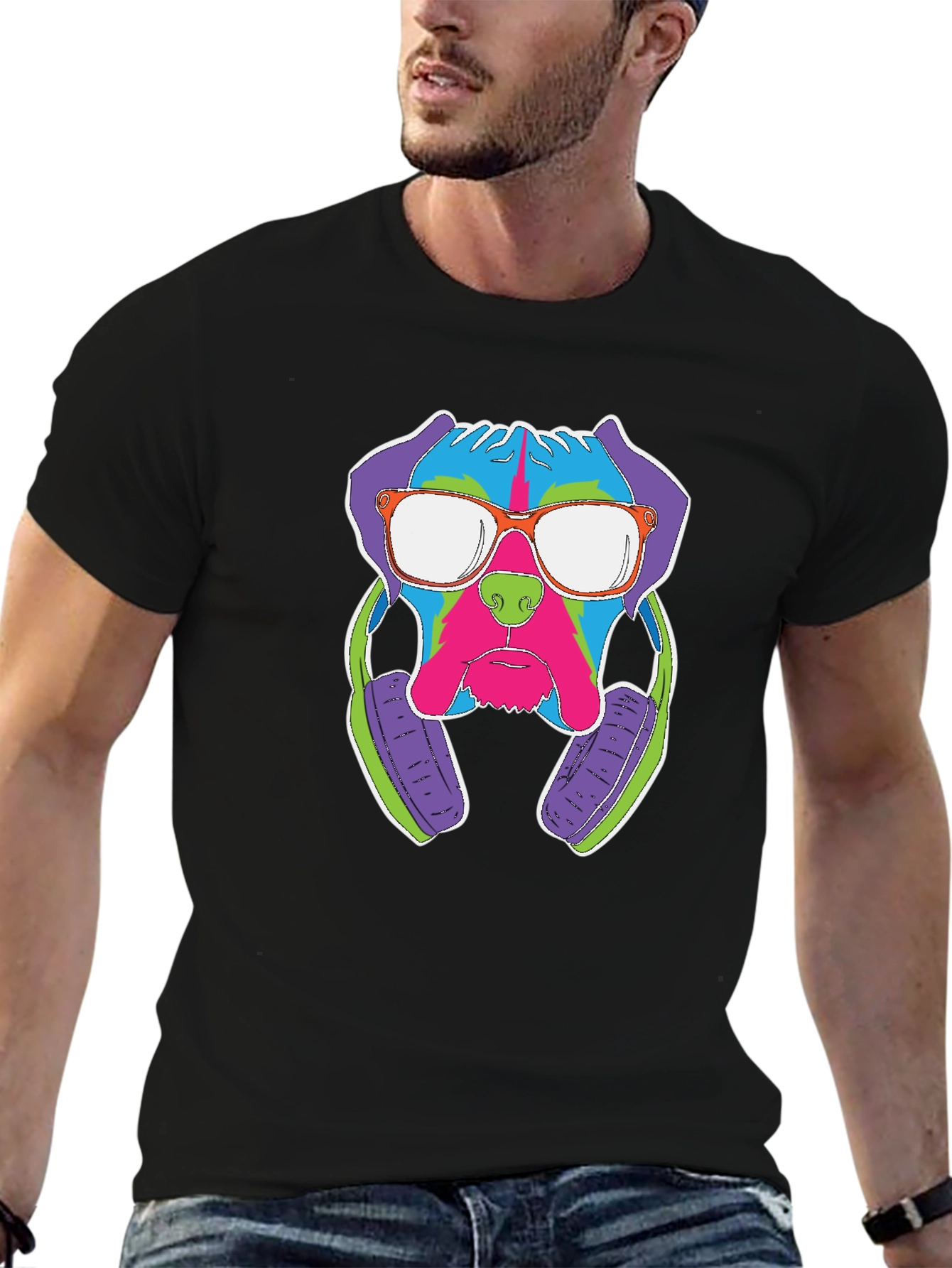 Camiseta Hombre Perro DJ Estampado Divertido