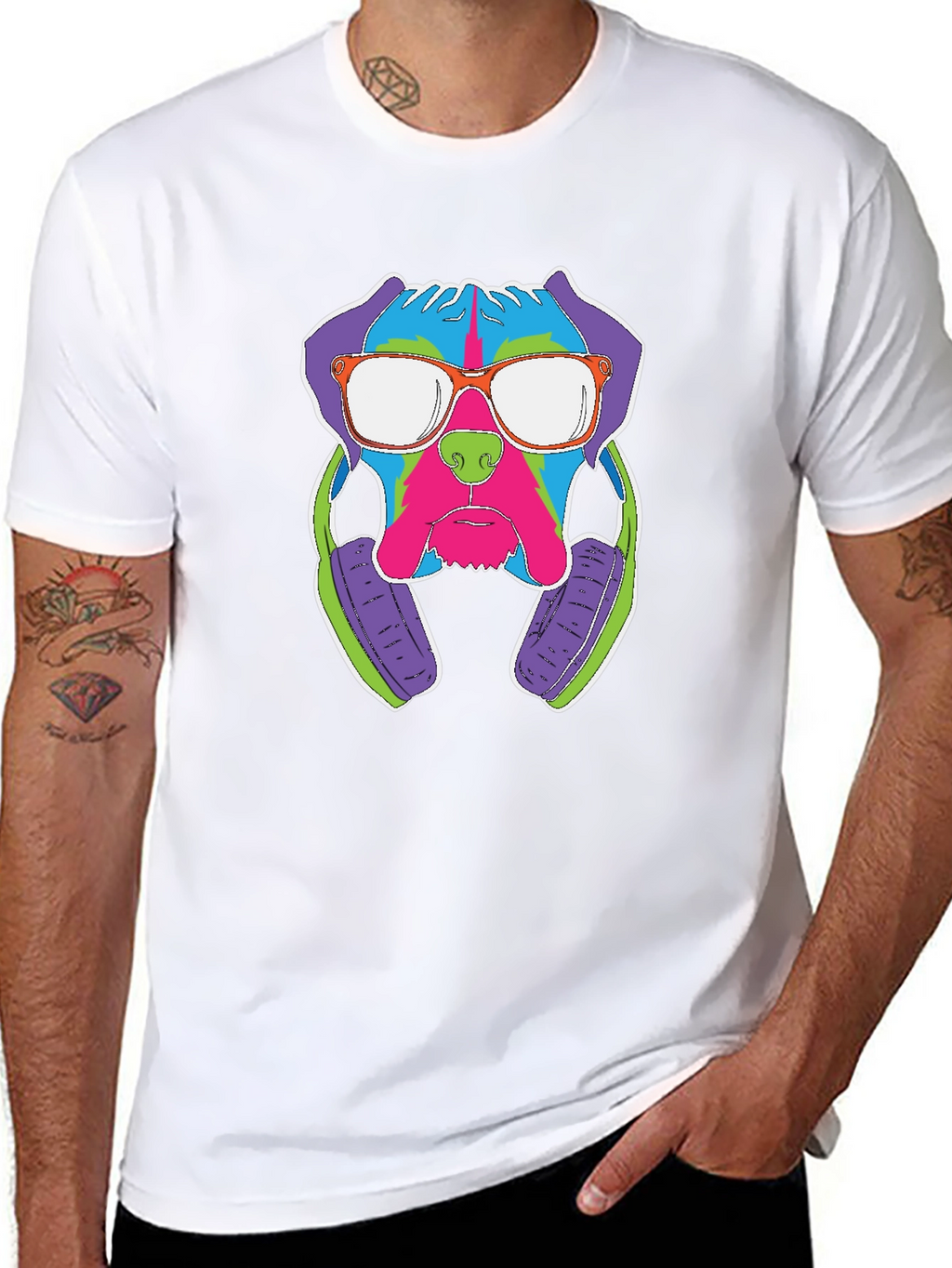 Camiseta Hombre Perro DJ Estampado Divertido