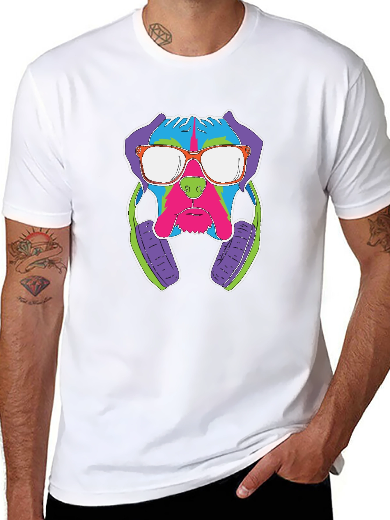 Camiseta Hombre Perro DJ Estampado Divertido