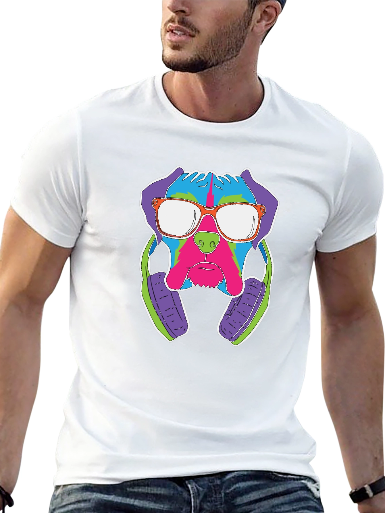 Camiseta Hombre Perro DJ Estampado Divertido