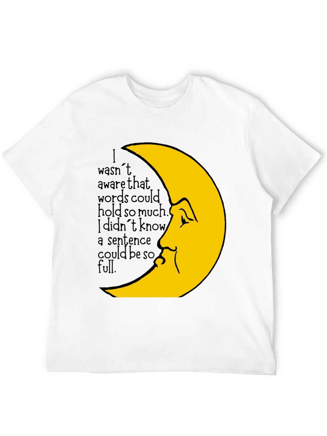 Camiseta Negra con Diseño de Luna Llena de Palabras