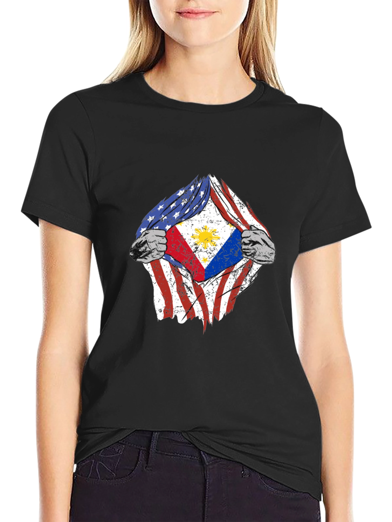 Camiseta Hombre Diseño Bandera USA Filipinas