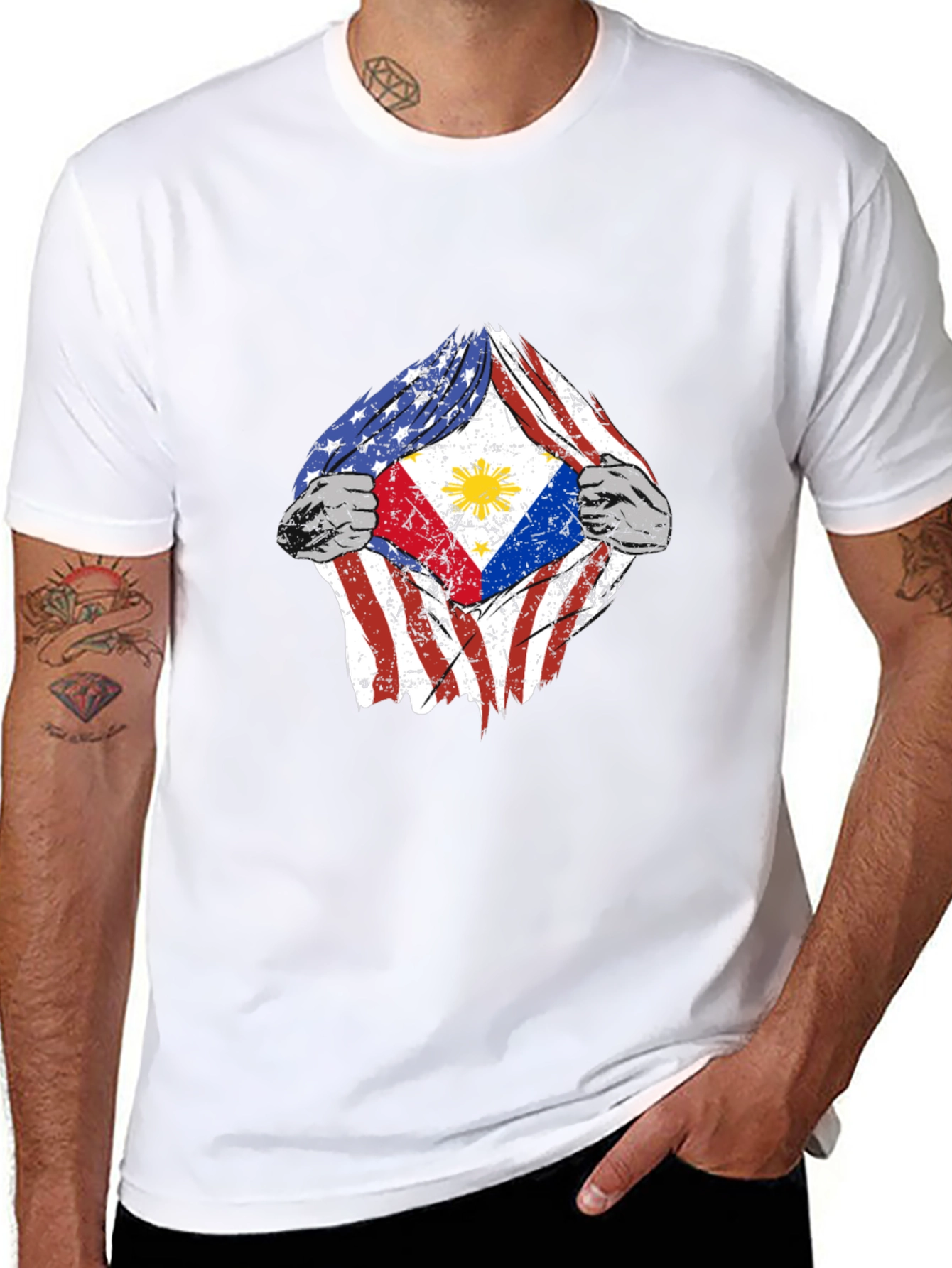 Camiseta Hombre Diseño Bandera USA Filipinas