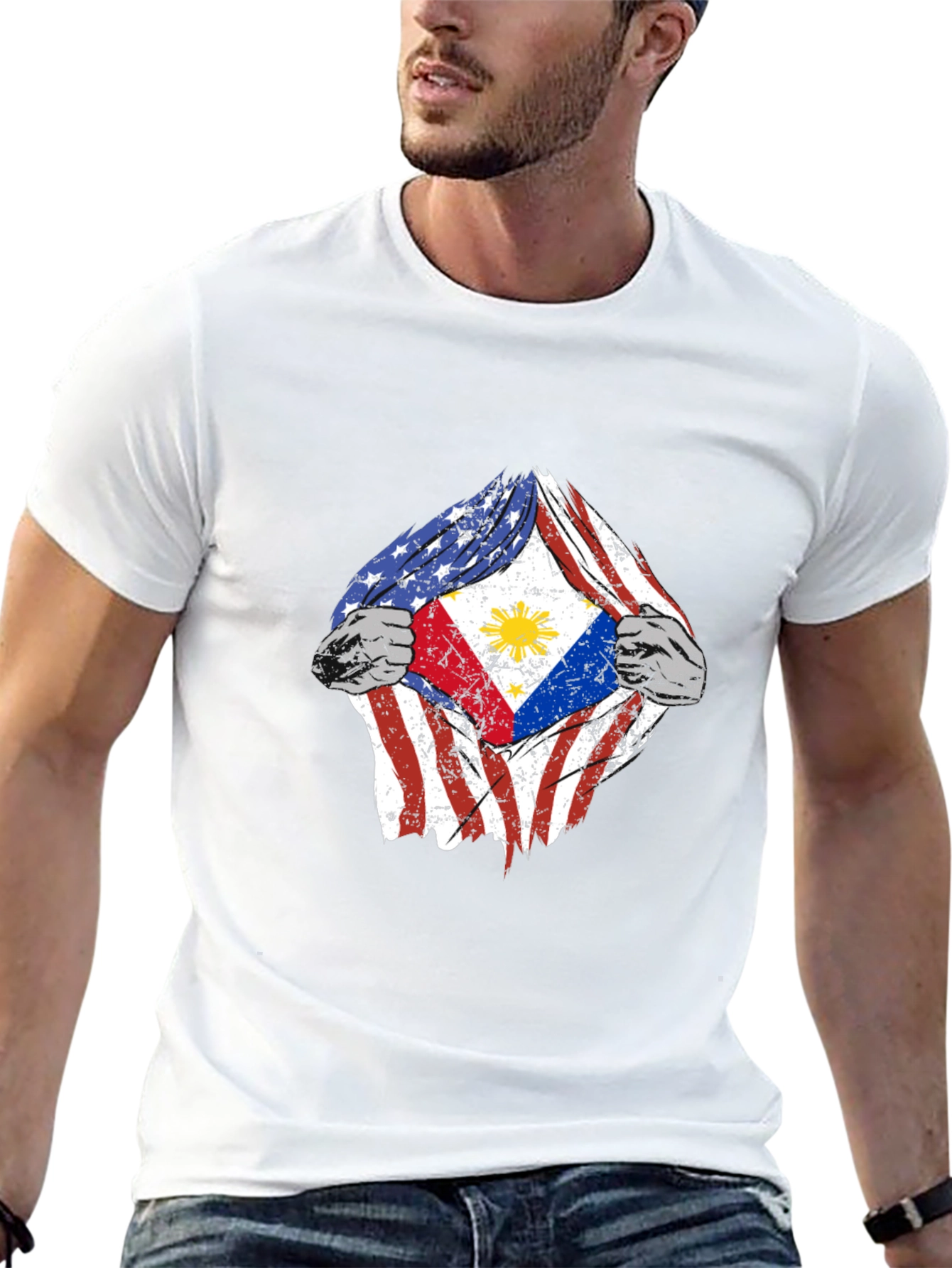Camiseta Hombre Diseño Bandera USA Filipinas