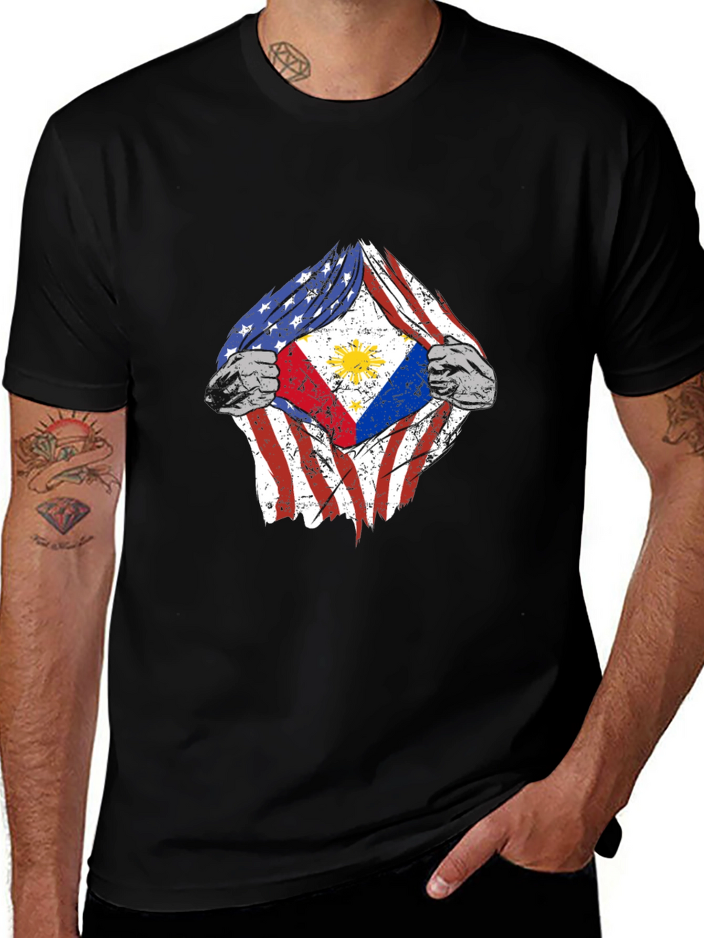 Camiseta Hombre Diseño Bandera USA Filipinas