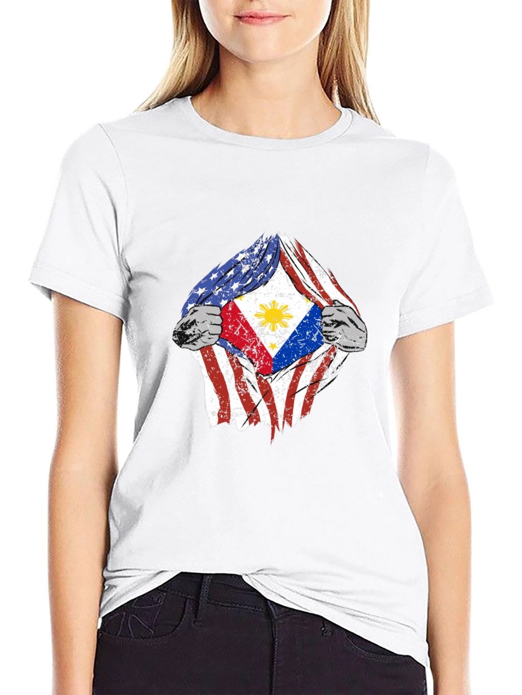 Camiseta Hombre Diseño Bandera USA Filipinas