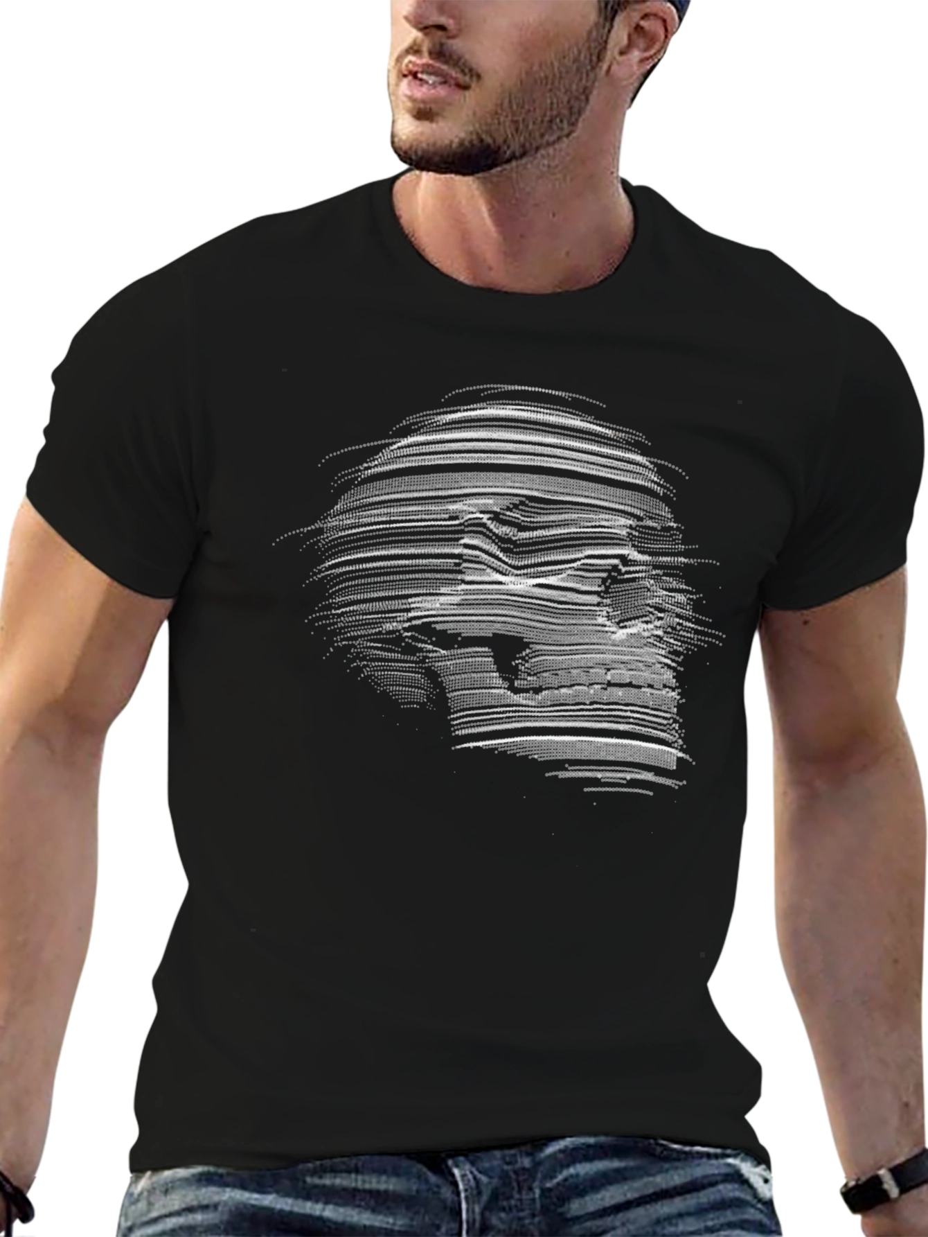 Camiseta Negra con Diseño de Calavera Abstracta