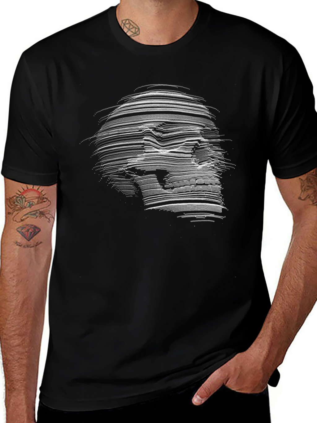 Camiseta Negra con Diseño de Calavera Abstracta