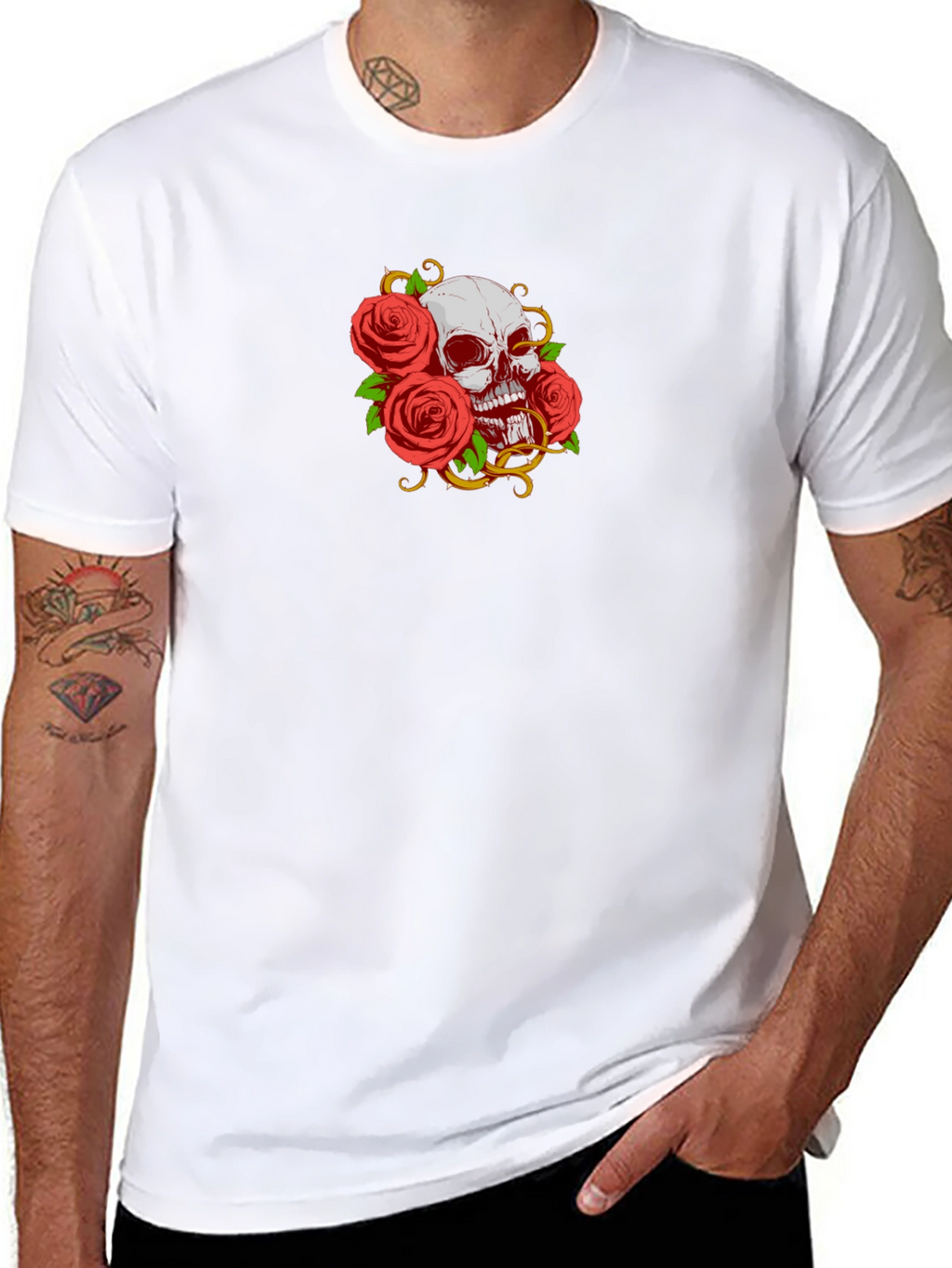 Camiseta Negra Calavera y Rosas