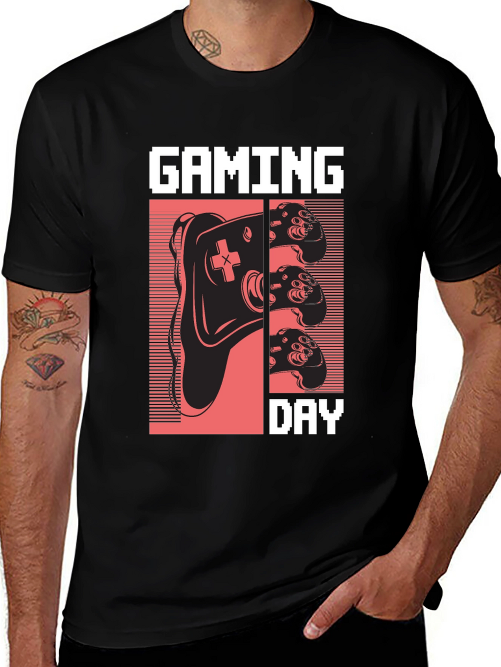 Camiseta Gaming Day Negra Algodón Diseño Retro