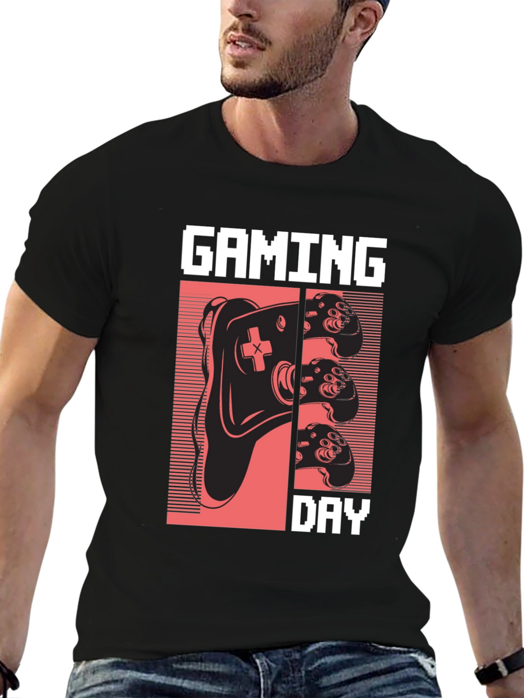 Camiseta Gaming Day Negra Algodón Diseño Retro
