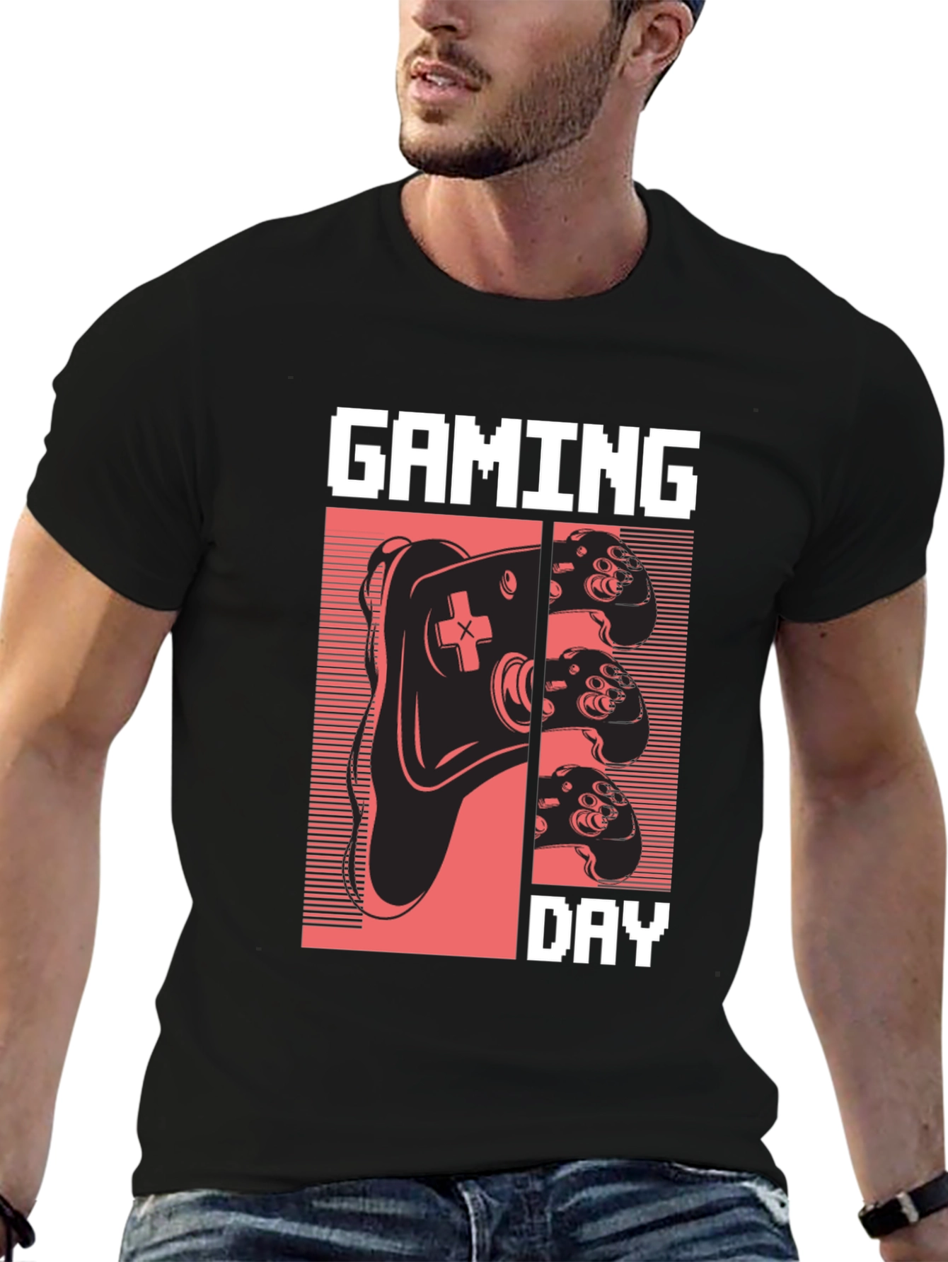 Camiseta Gaming Day Negra Algodón Diseño Retro