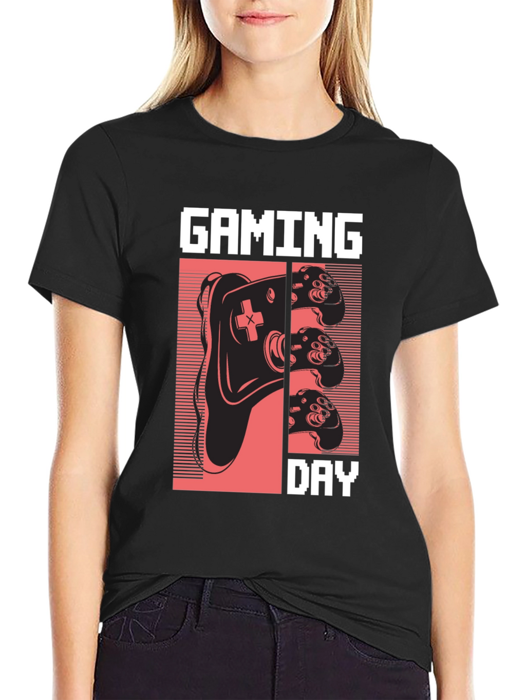 Camiseta Gaming Day Negra Algodón Diseño Retro