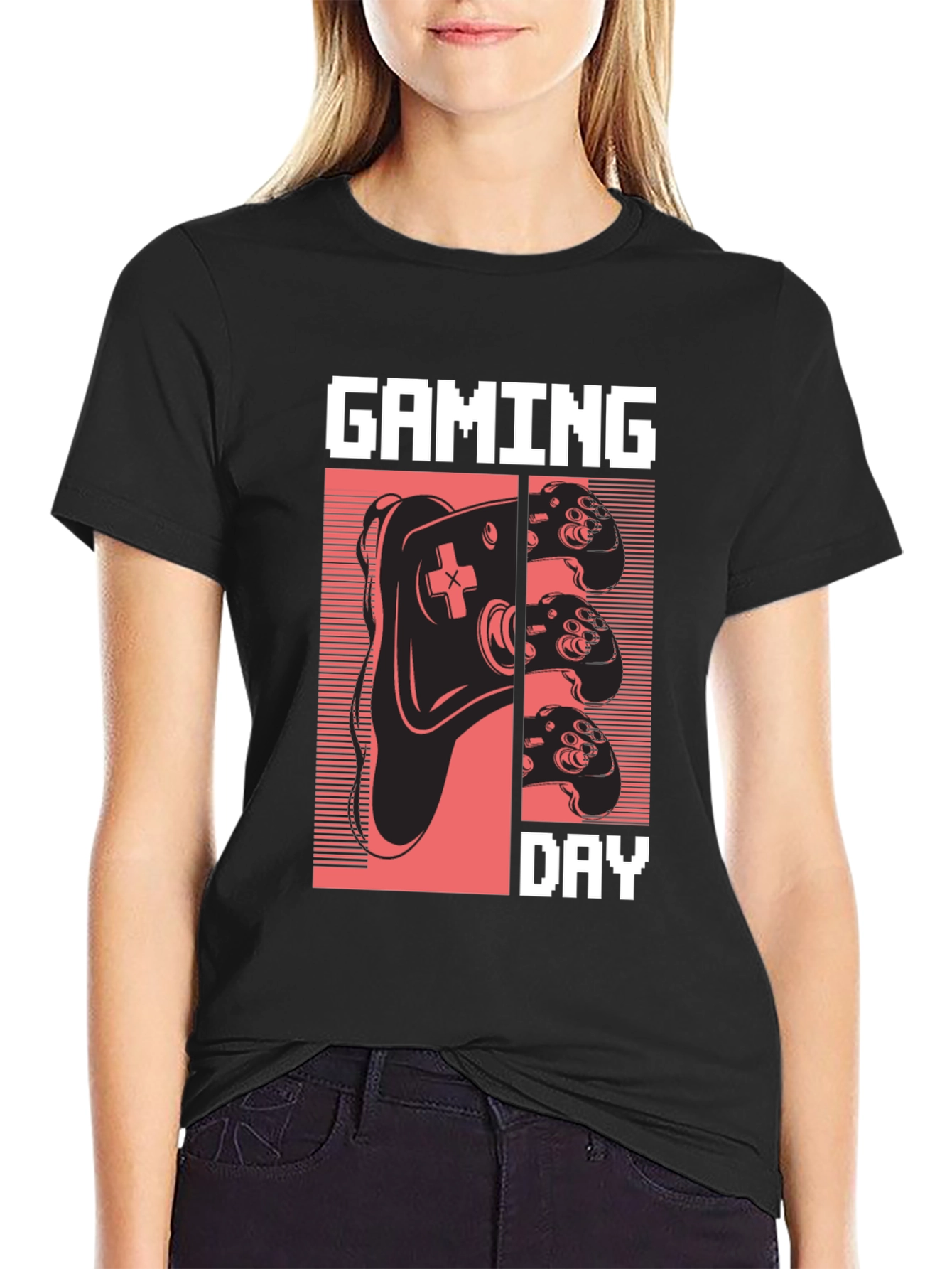 Camiseta Gaming Day Negra Algodón Diseño Retro