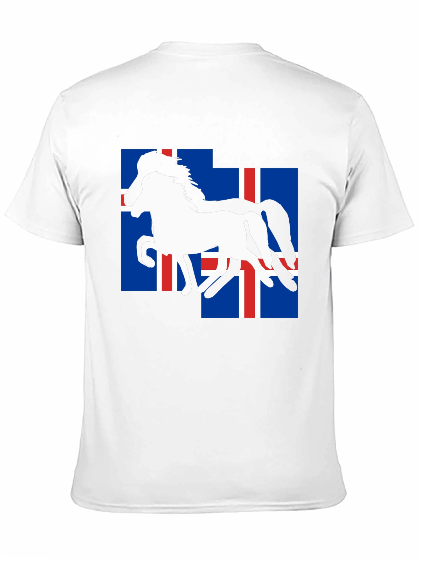 Camiseta Negra con Diseño de Caballo y Bandera Islandesa