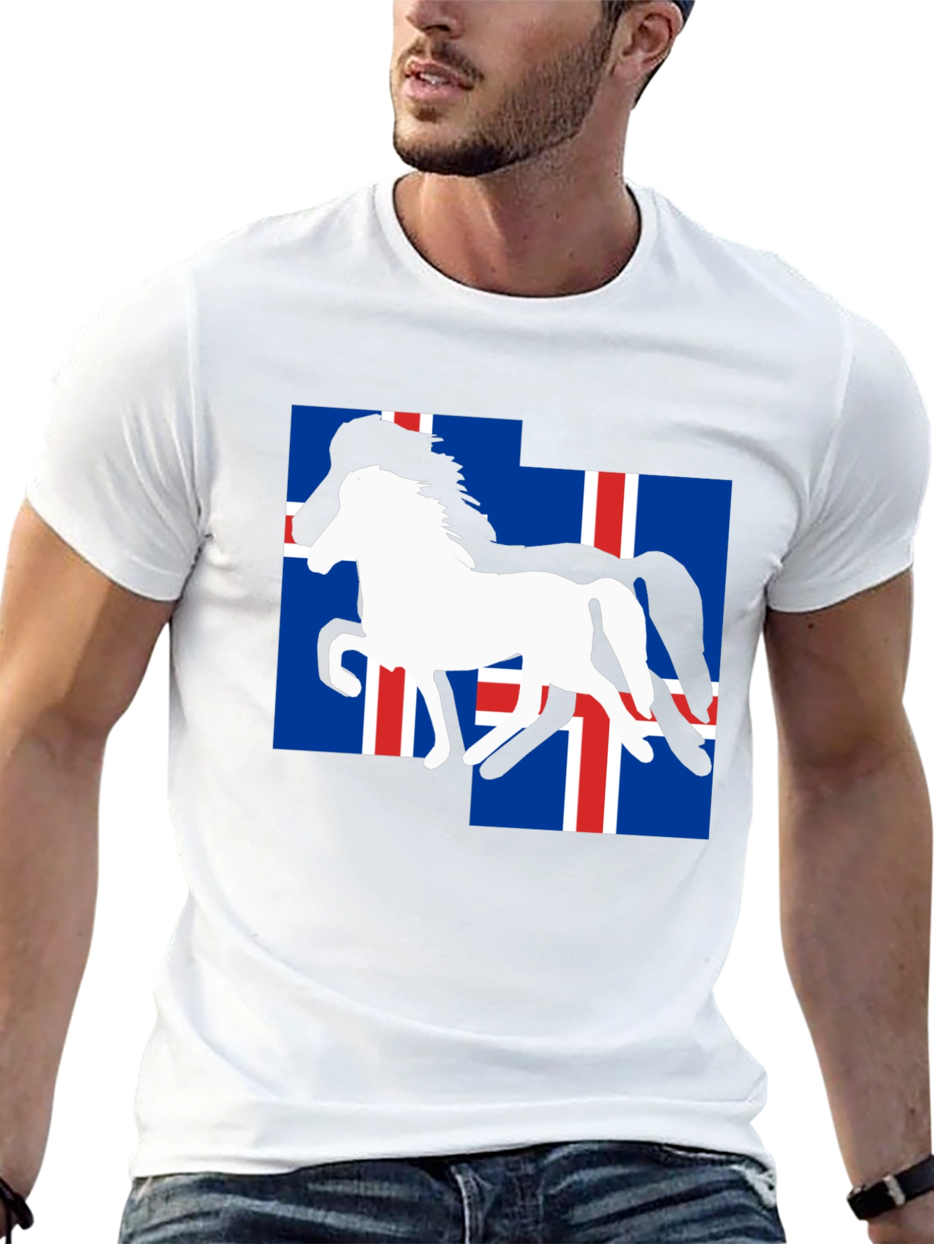 Camiseta Negra con Diseño de Caballo y Bandera Islandesa