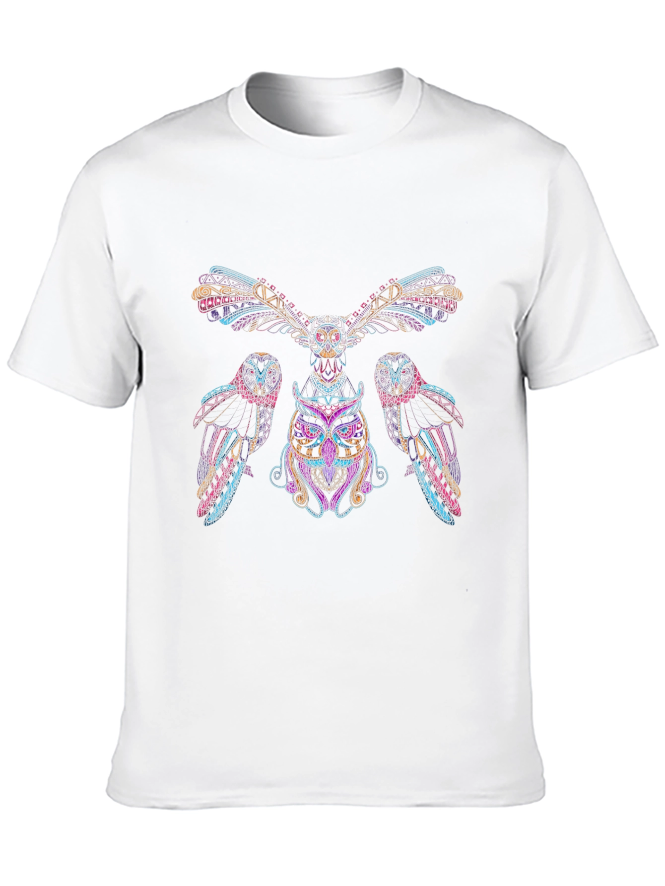 Camiseta Negra con Diseño de Búhos Psicodélicos