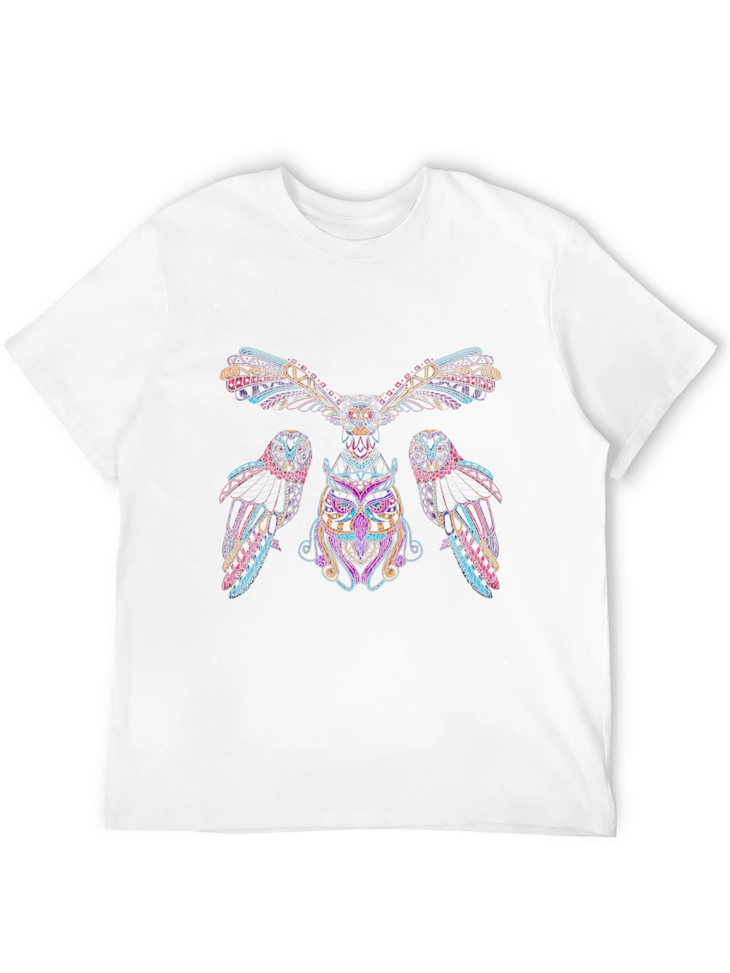 Camiseta Negra con Diseño de Búhos Psicodélicos