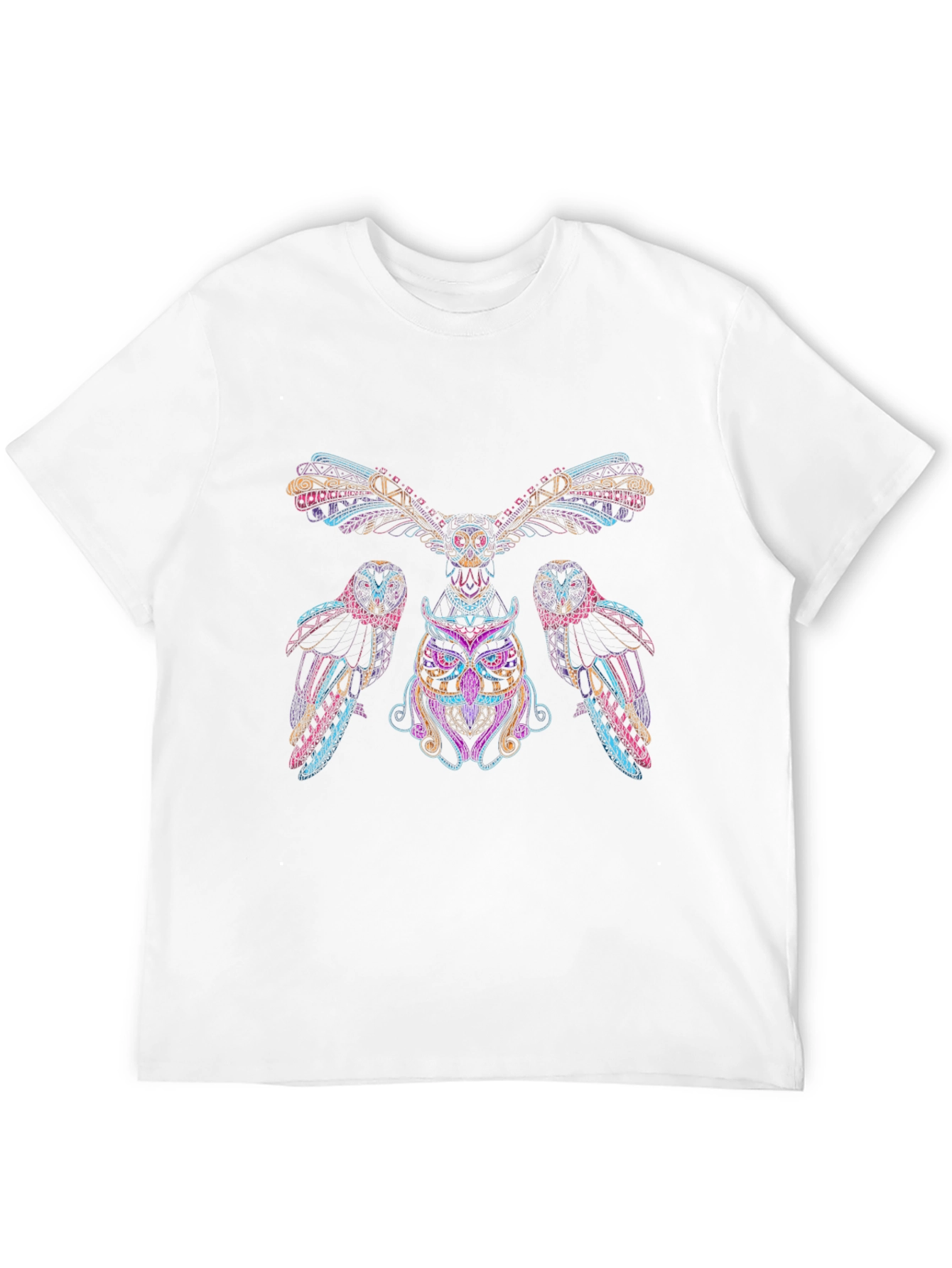 Camiseta Negra con Diseño de Búhos Psicodélicos